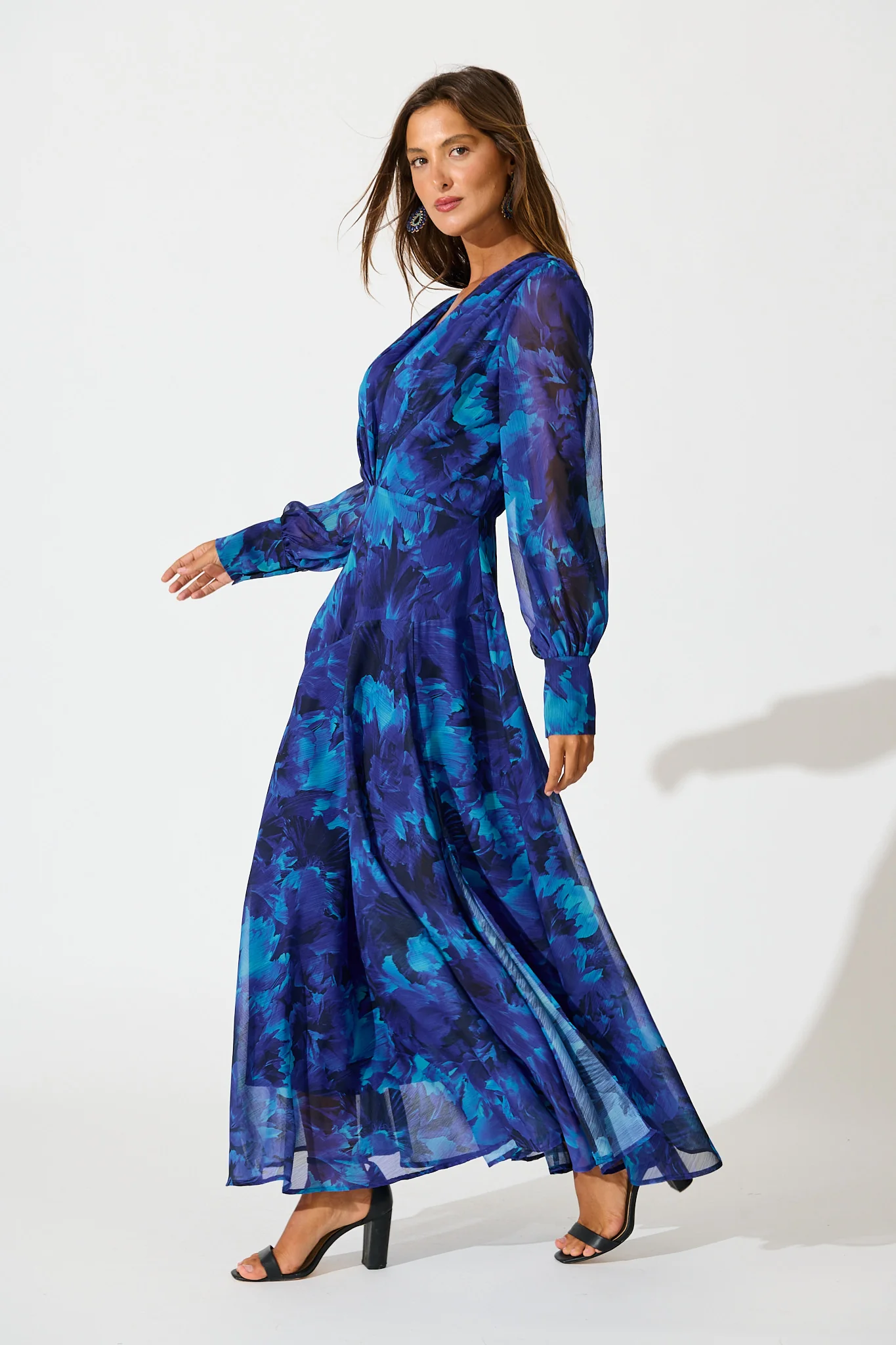 Martina Maxi Dress in Blue Watercolour Chiffon - Image 3
