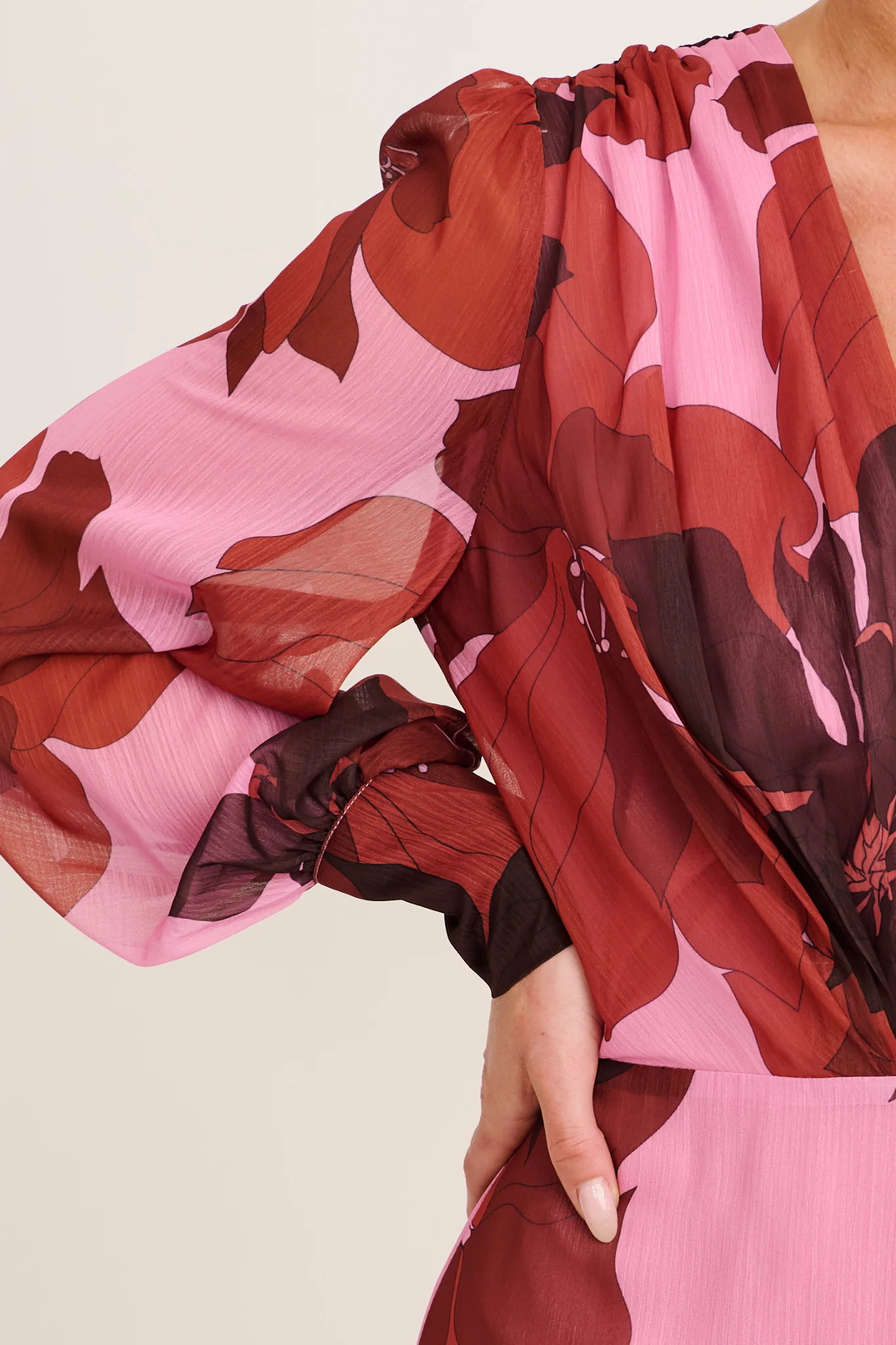 Martina Maxi Dress in Pink and Red Floral Chiffon - Image 5