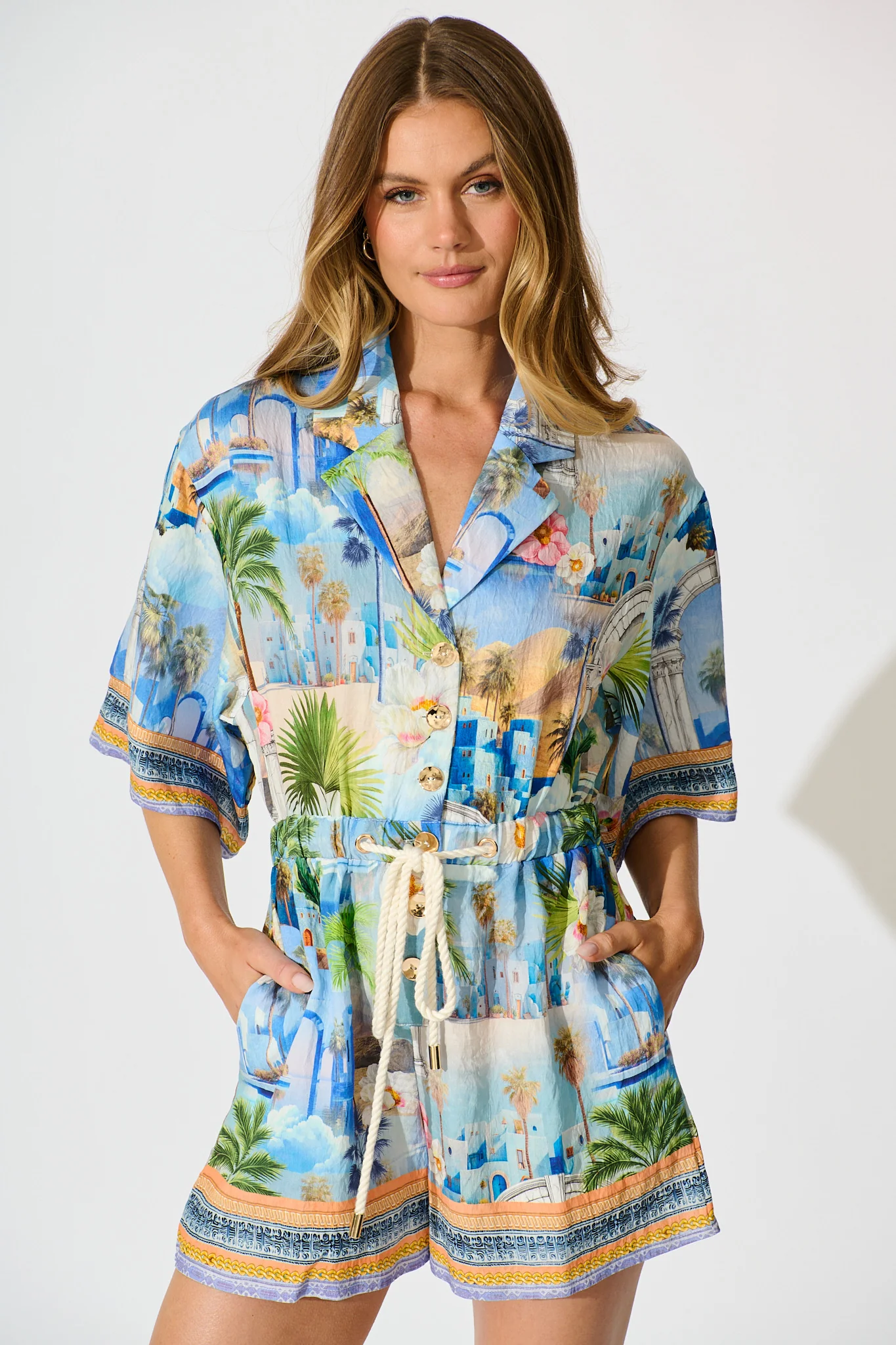 Maui Playsuit in Blue Multi Print - Image 2