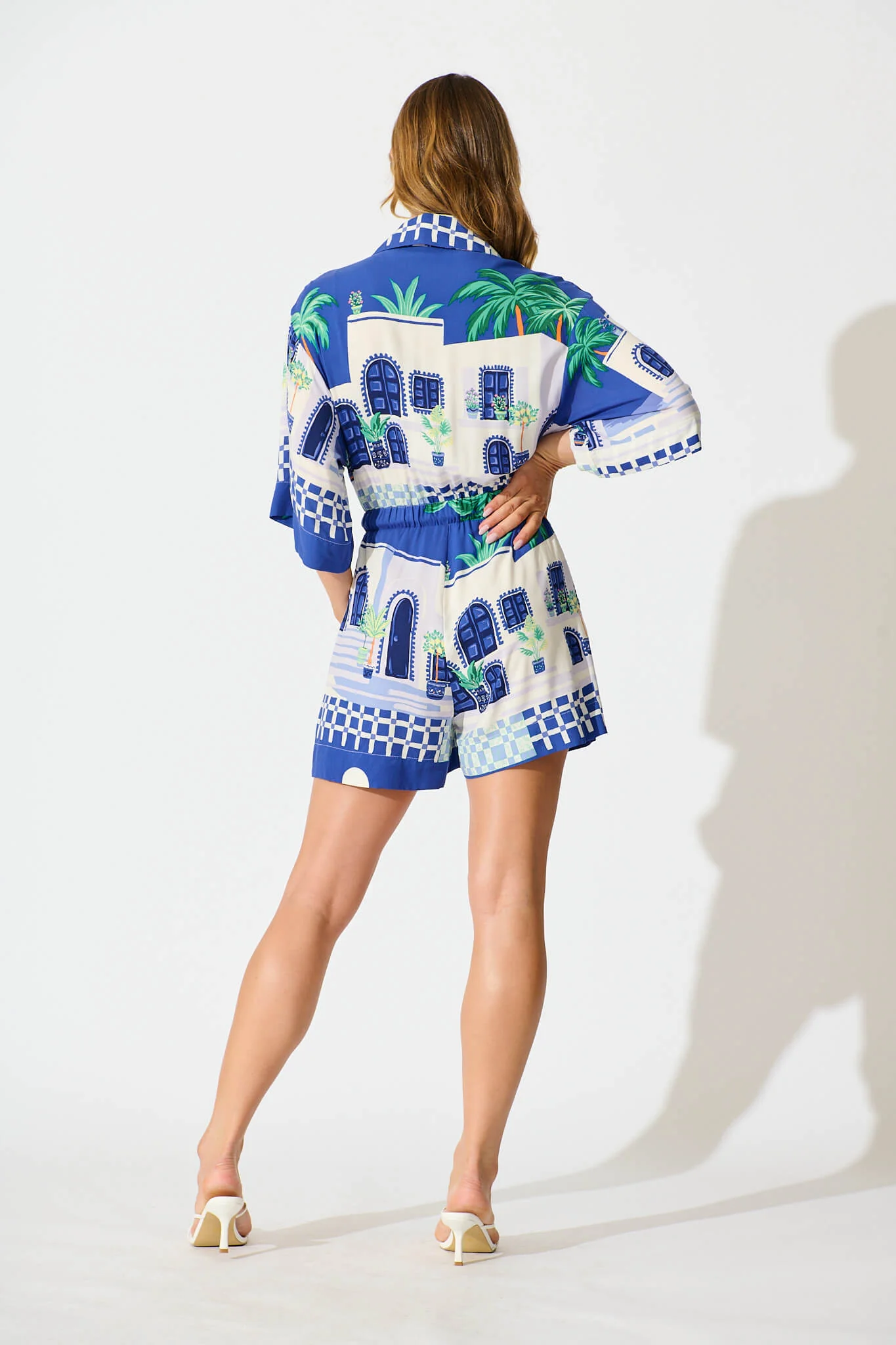 Maui Playsuit In Blue With White Print - Image 4