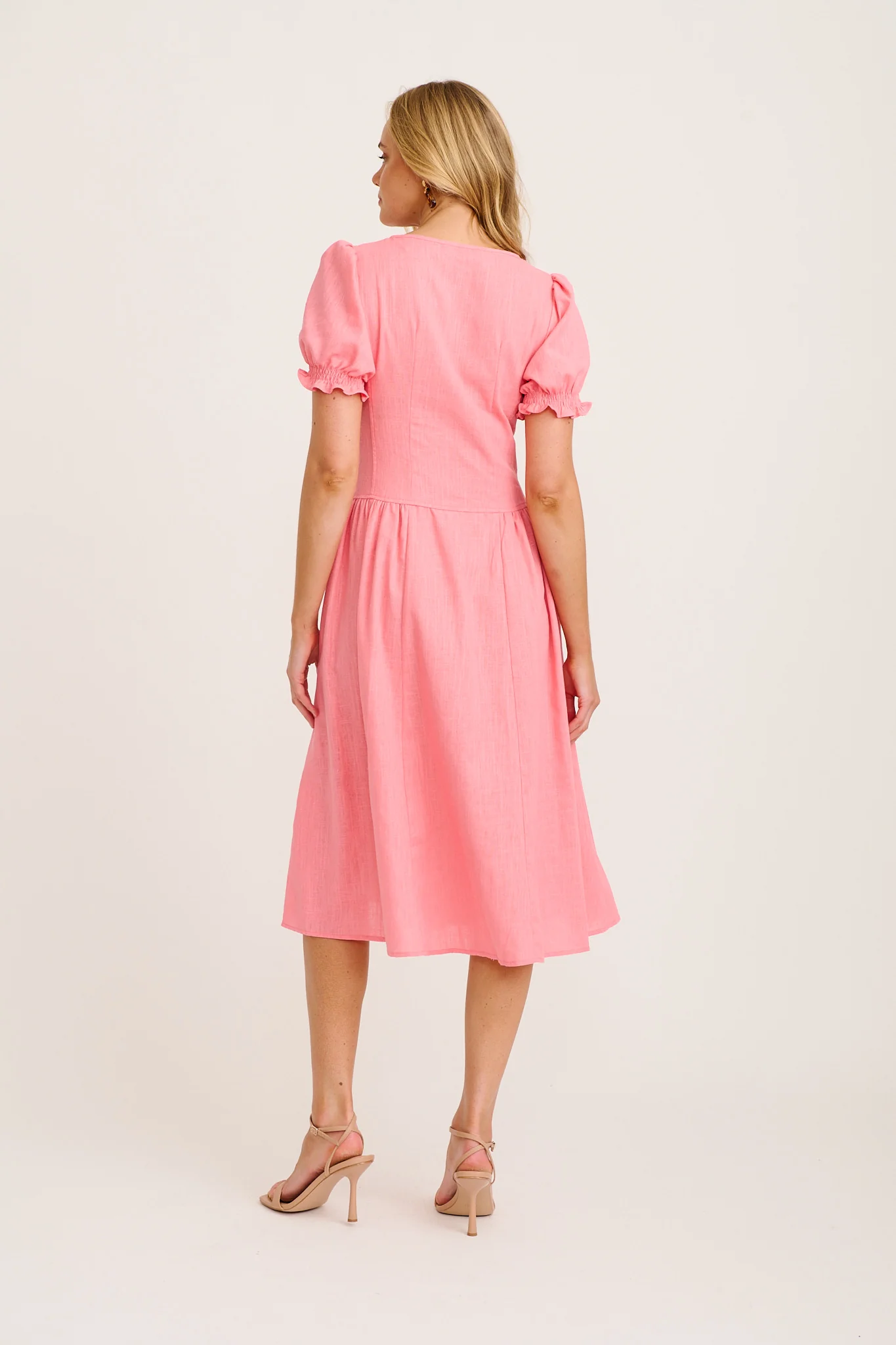 Maureen Midi Dress in Pink Cotton Linen - Image 4