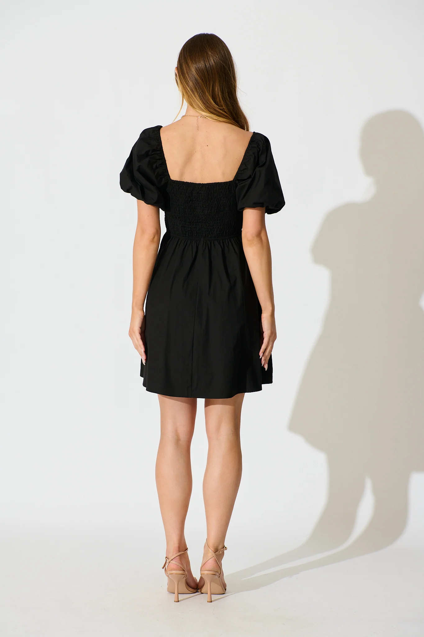 Maye Smock Dress in Black Cotton - Image 5