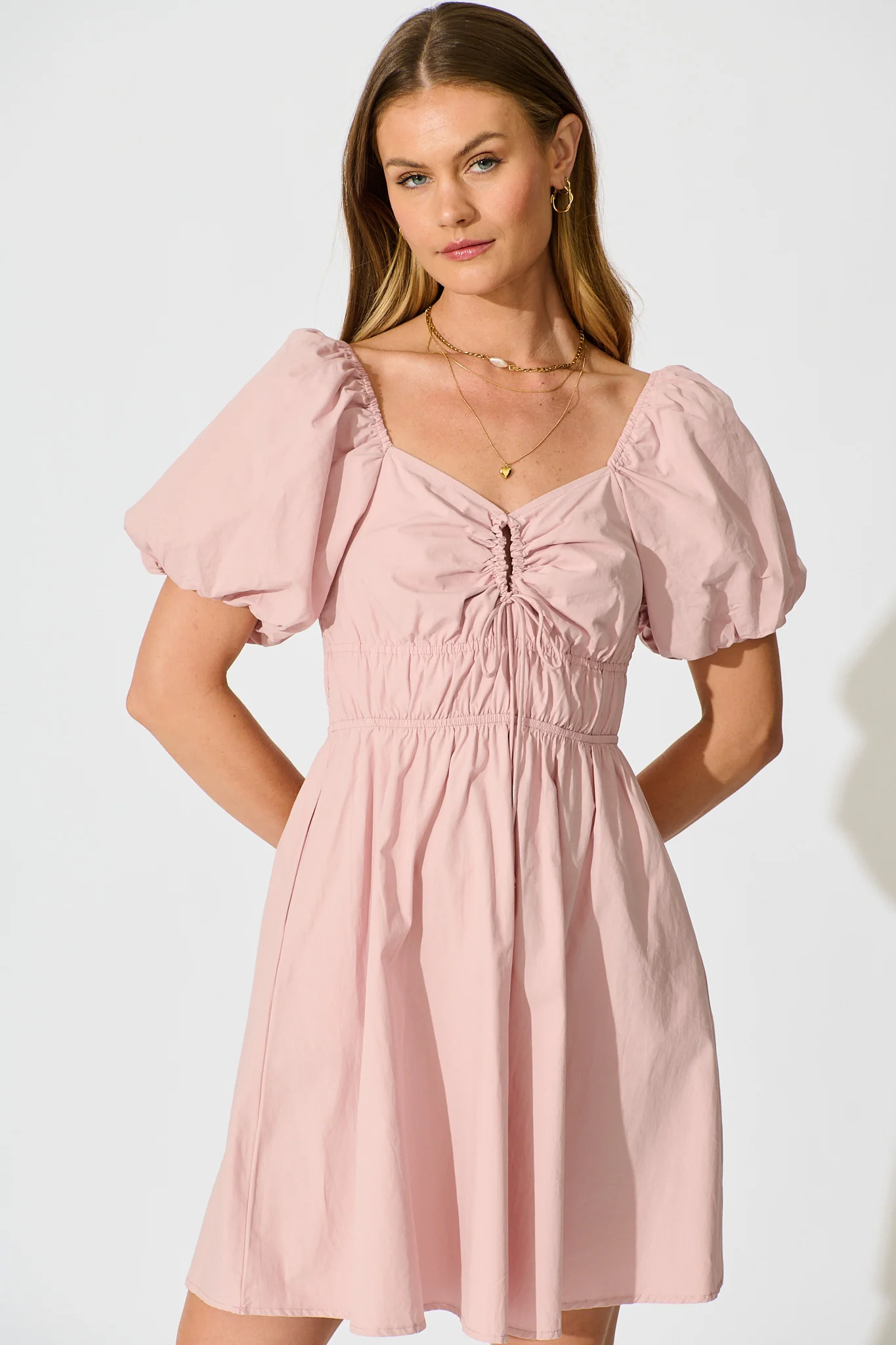 Maye Smock Dress in Dusty Pink Cotton - Image 2