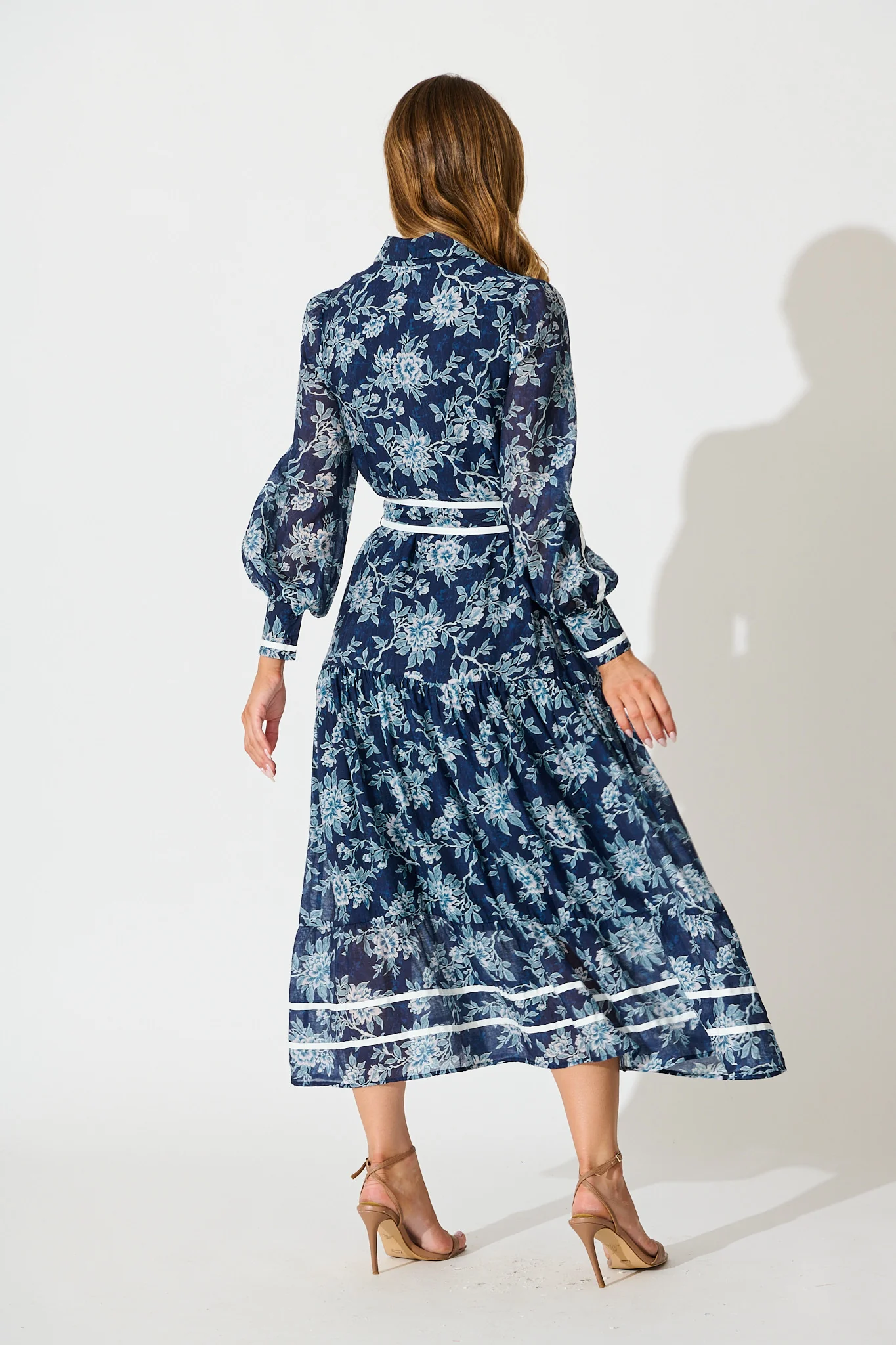Mayella Maxi Shirt Dress in Navy Floral with Contrast Trim - Image 4