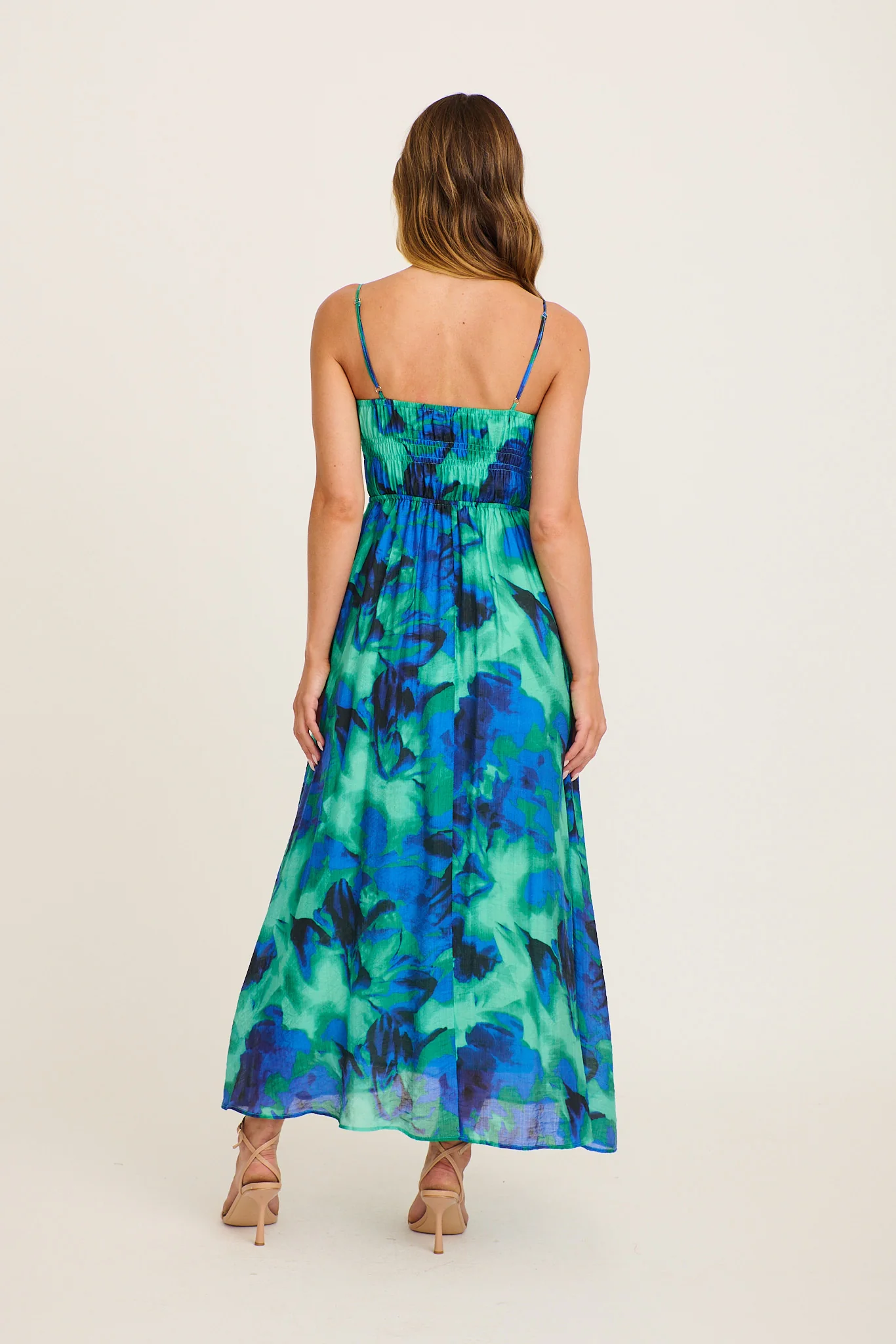 Meadow Sung Maxi Sundress in Blue and Green Watercolour Print - Image 5