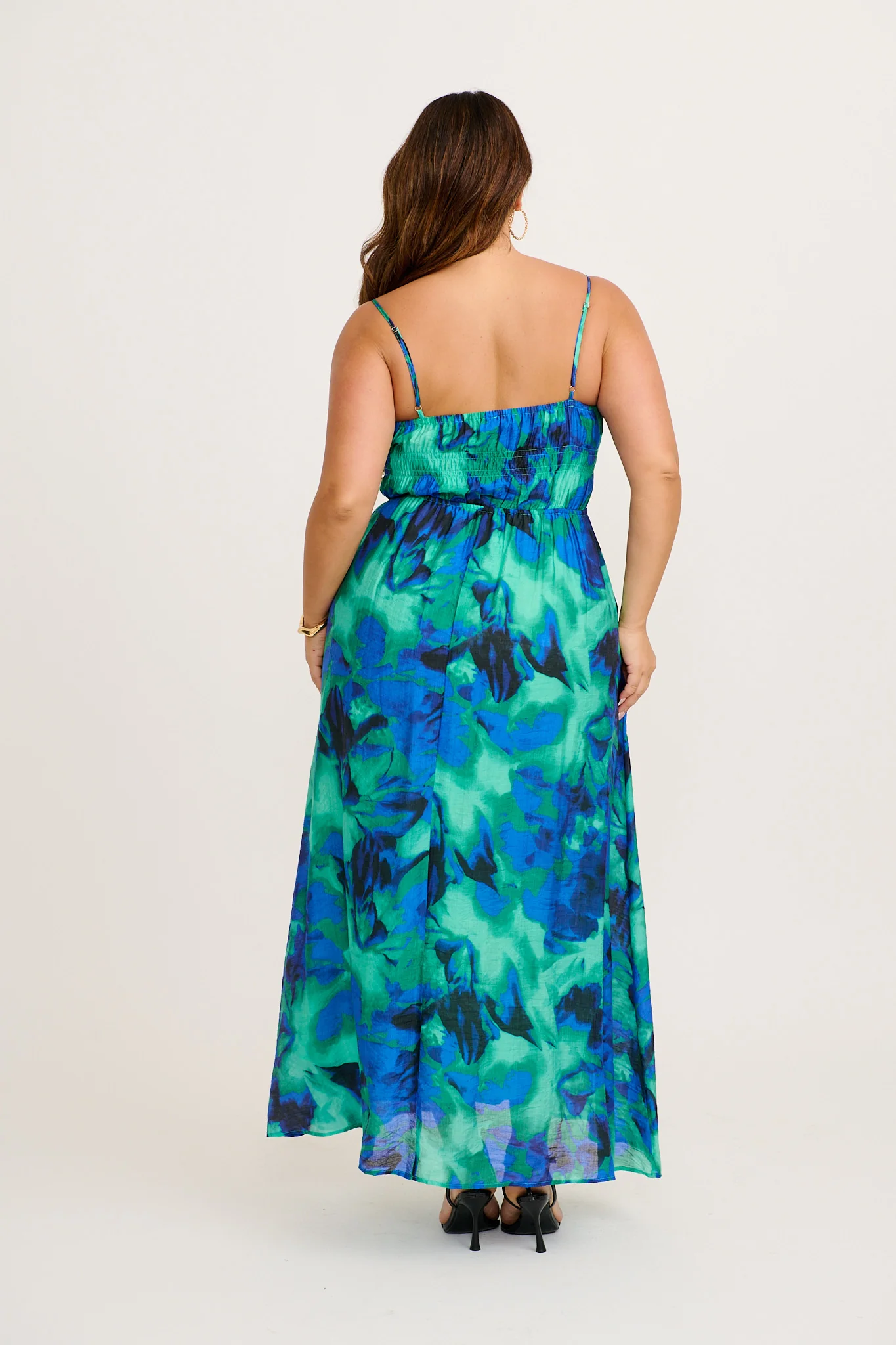 Meadow Sung Maxi Sundress in Blue and Green Watercolour Print - Image 9