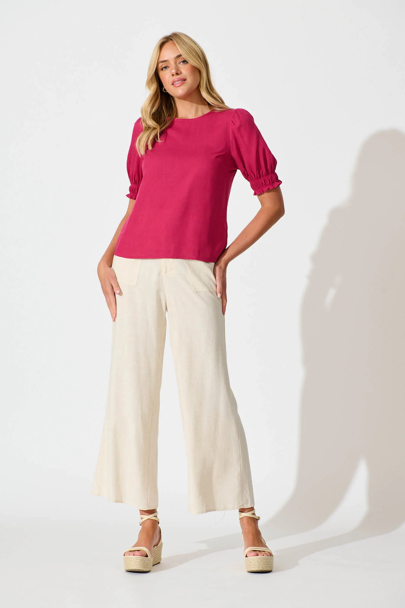 Melanie Top In Deep Rose Cotton Linen Blend - Image 4