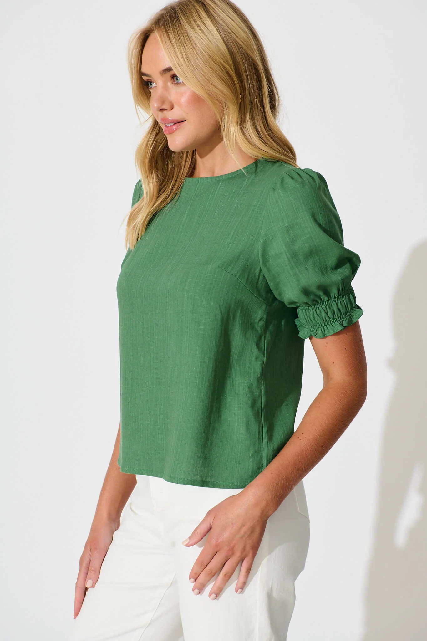 Melanie Top in Green Cotton Linen Blend - Image 2