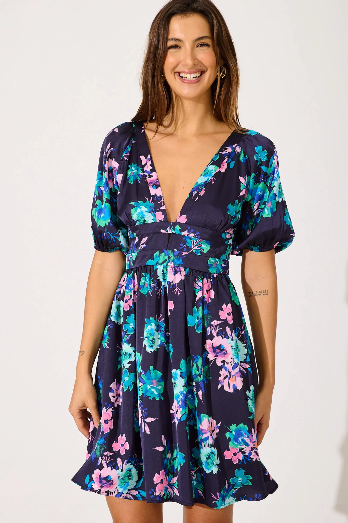 Meli Dress In Navy With Lilac Multi Floral - Image 2