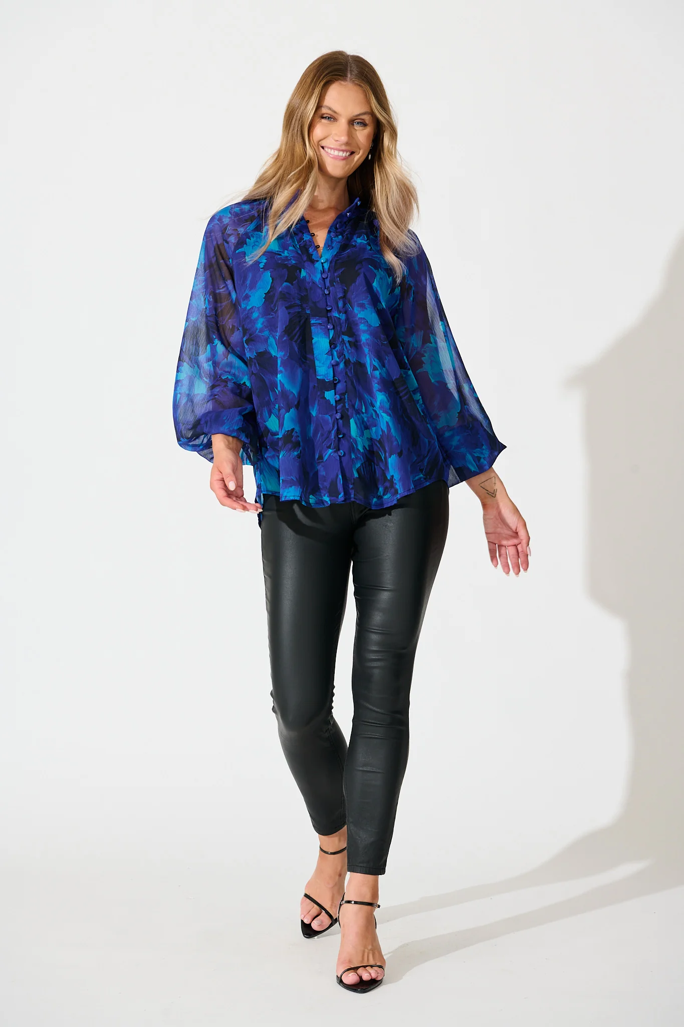 Melina Top in Blue Watercolour Chiffon - Image 4