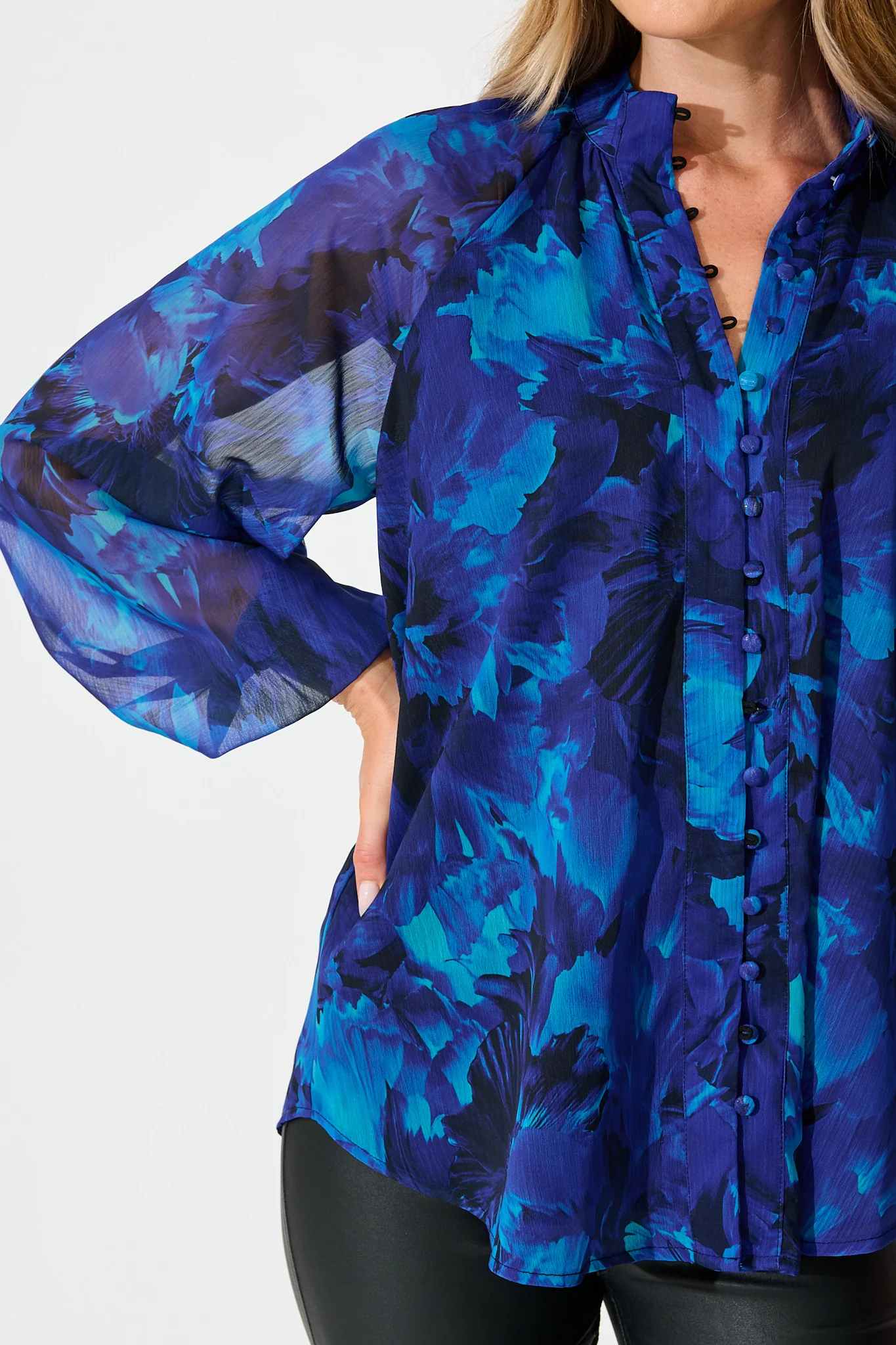 Melina Top in Blue Watercolour Chiffon - Image 5