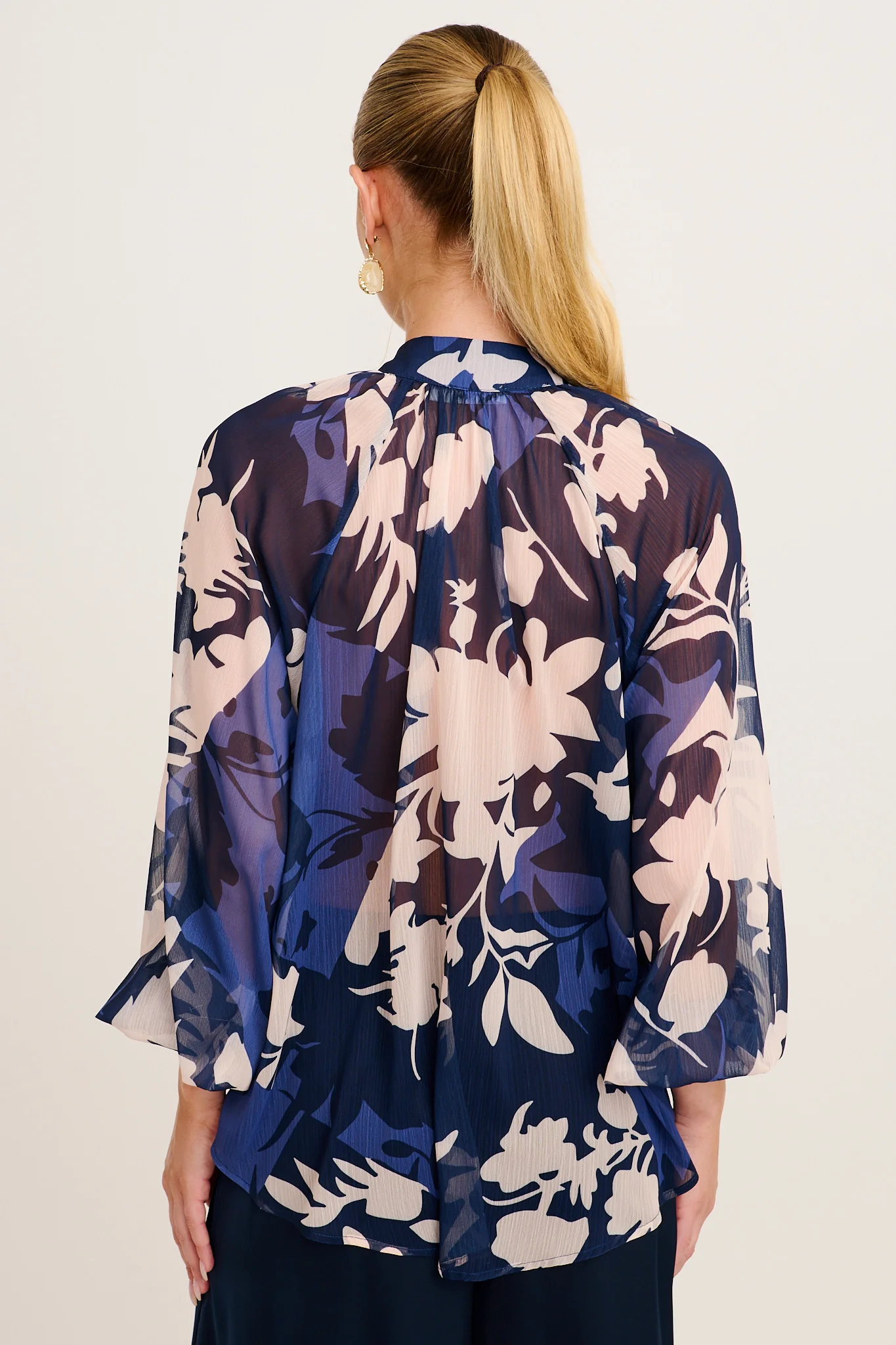 Melina Top in Navy and Blue Floral Chiffon - Image 3