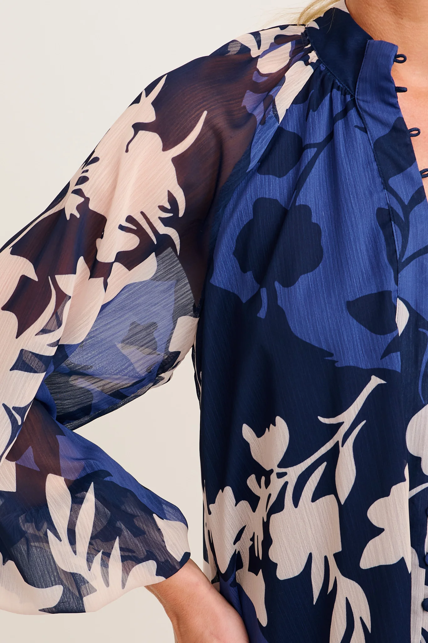 Melina Top in Navy and Blue Floral Chiffon - Image 5