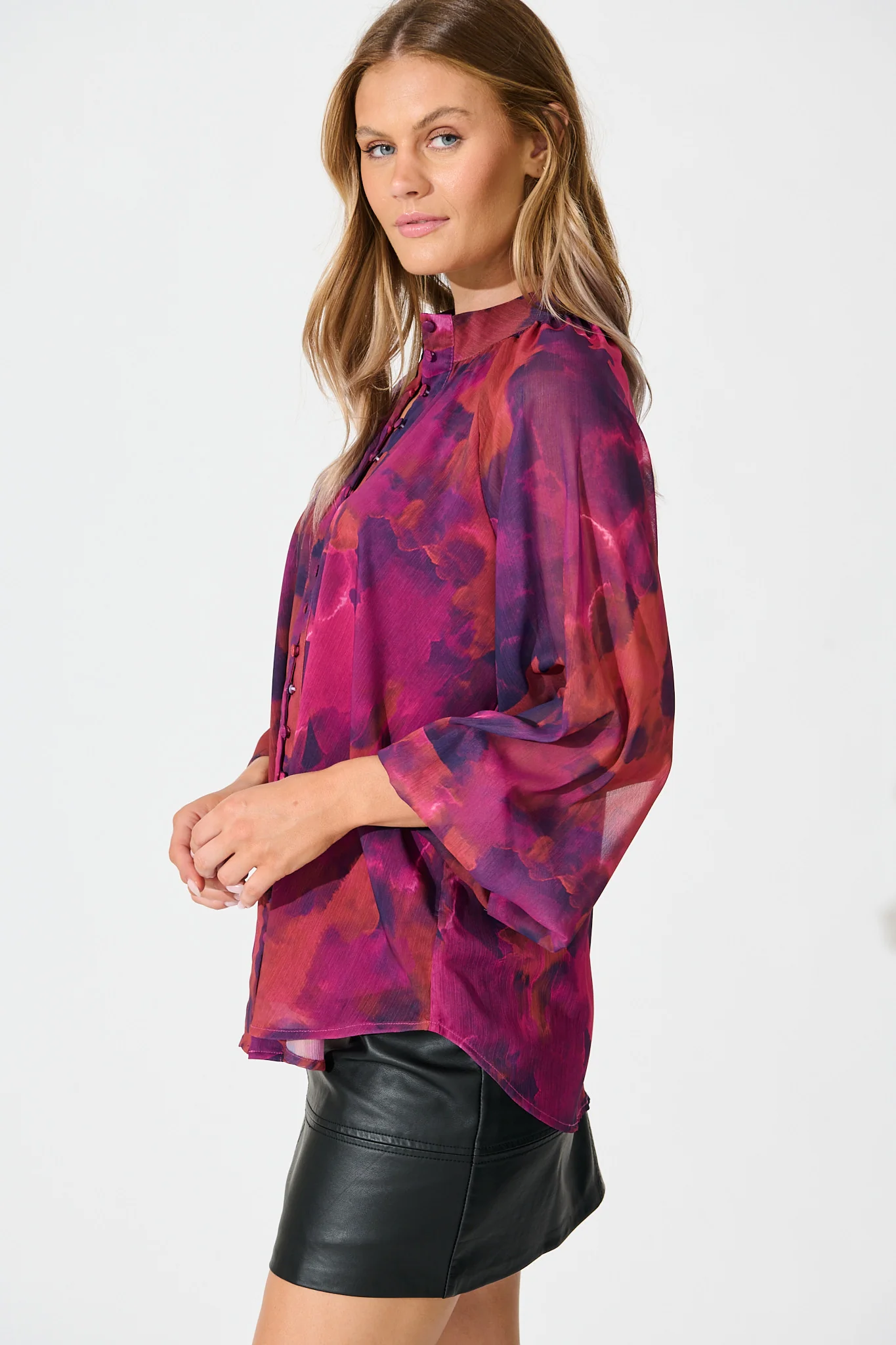 Melina Top in Purple Watercolour Chiffon - Image 2