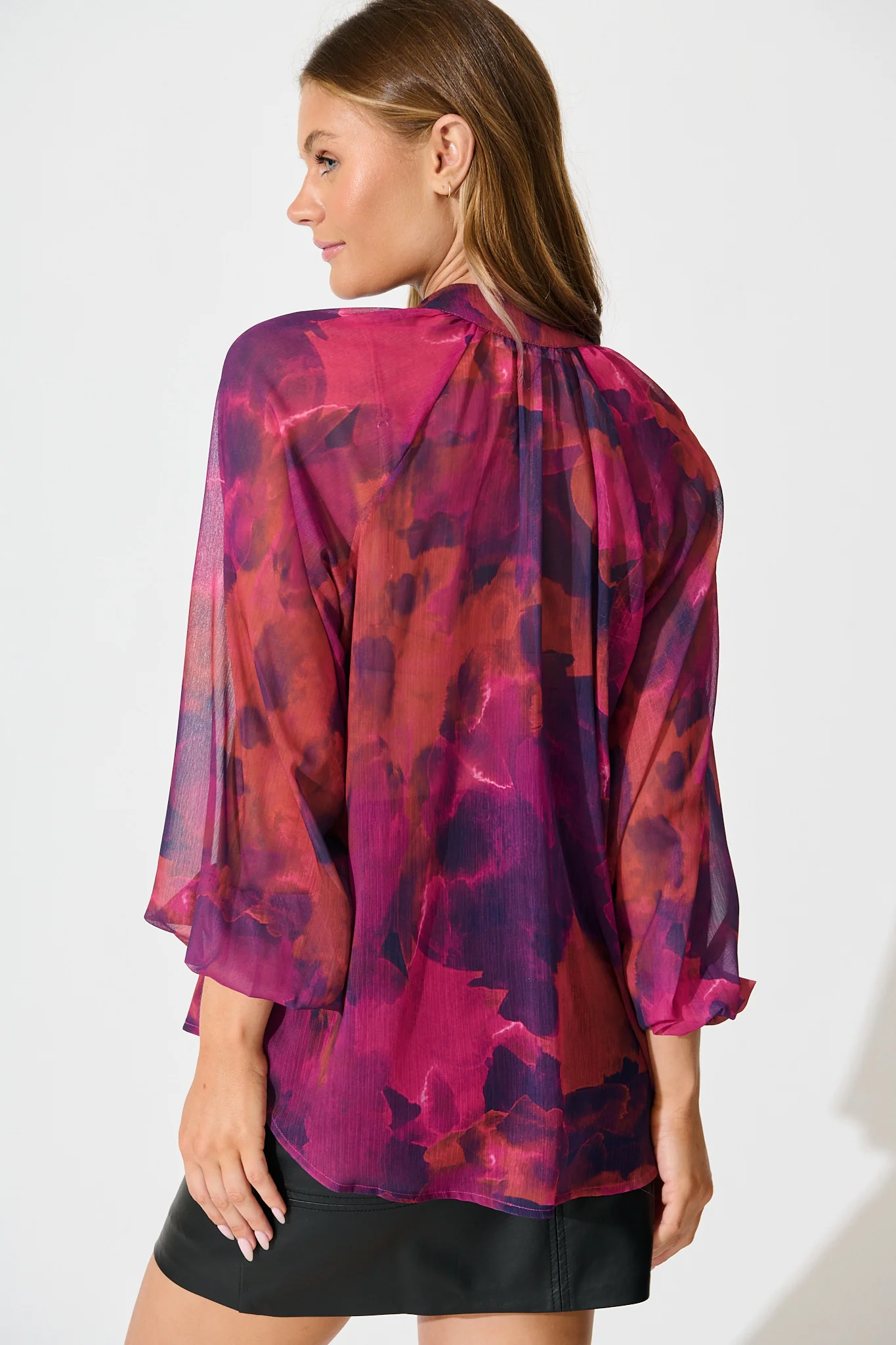 Melina Top in Purple Watercolour Chiffon - Image 3