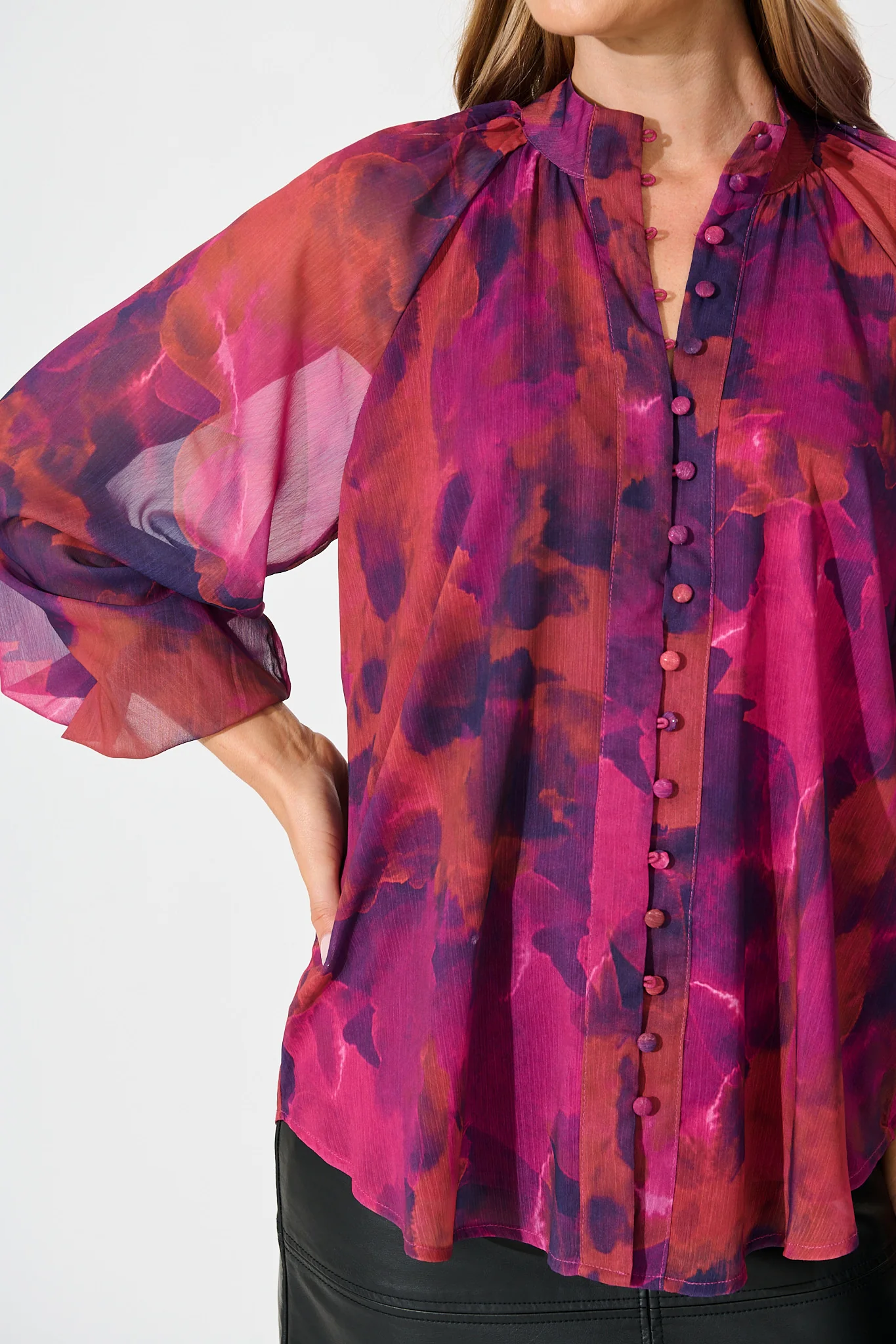 Melina Top in Purple Watercolour Chiffon - Image 5