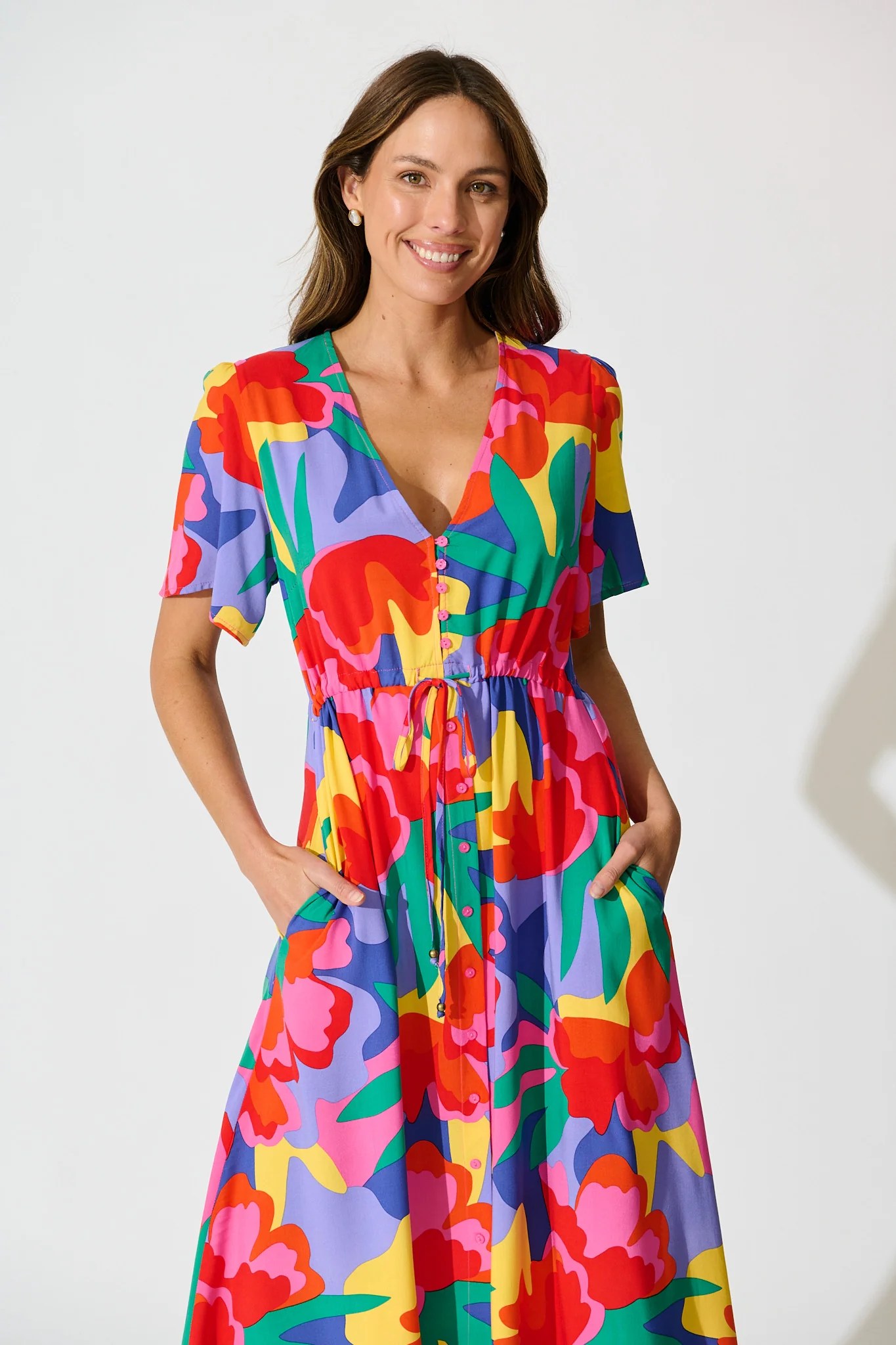 Melody Midi Dress in Bright Multi Print - Image 2