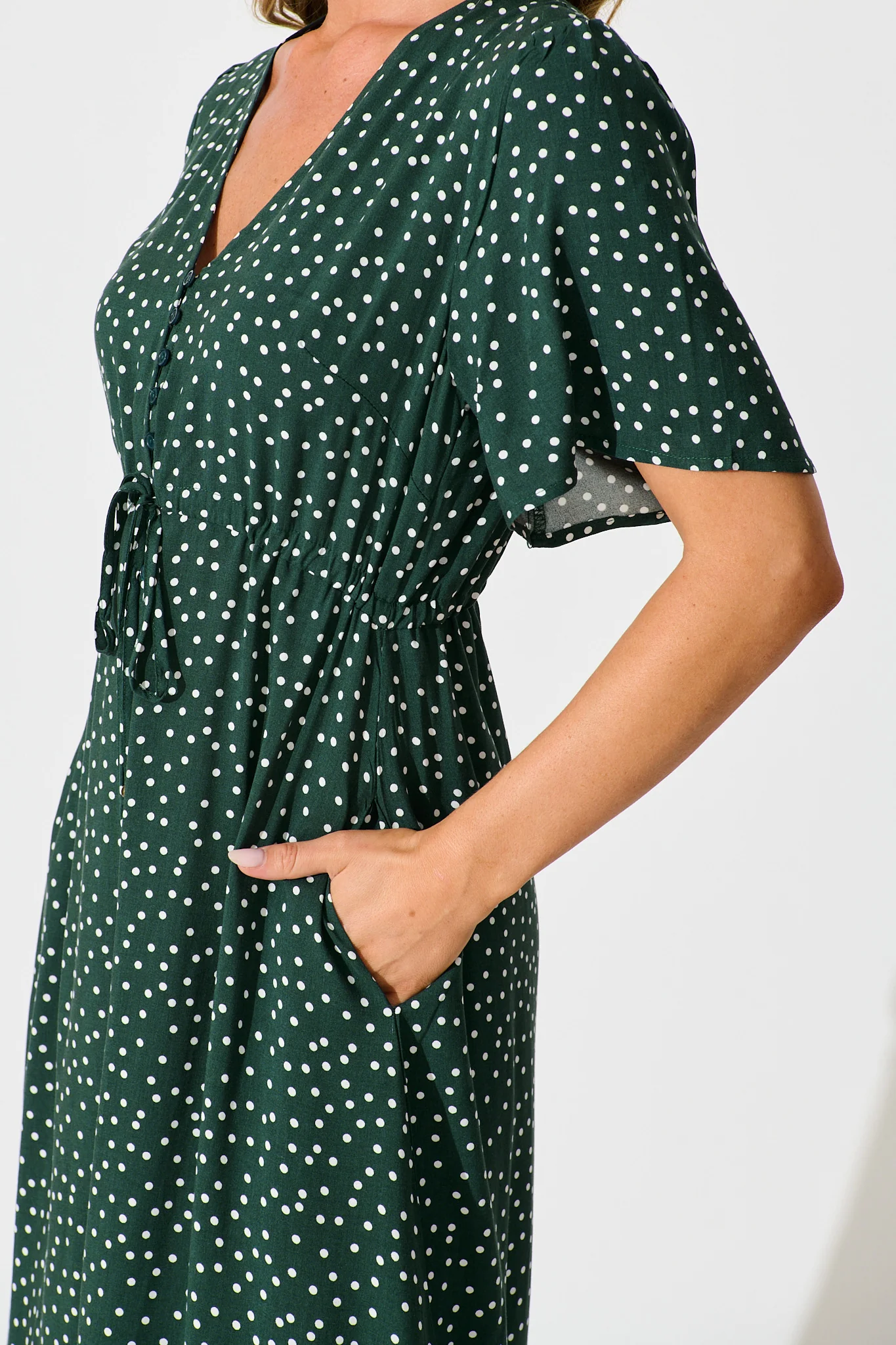Melody Midi Dress In Emerald With White Spot - Image 5