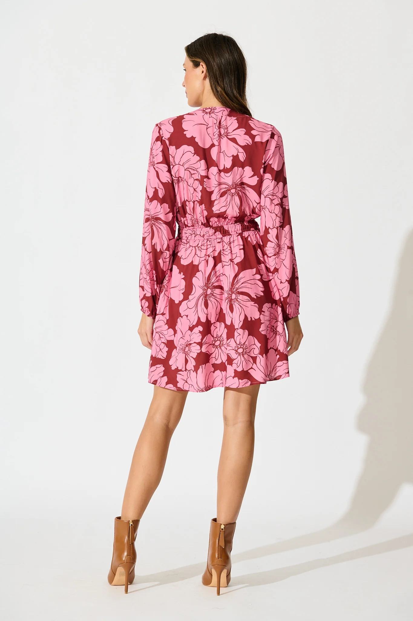 Memoir Dress in Wine with Pink Floral - Image 7