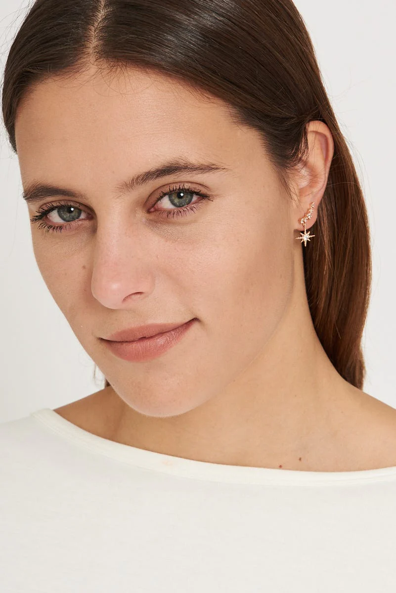 Memu Earrings In Rose Gold With Drop Star - Image 3