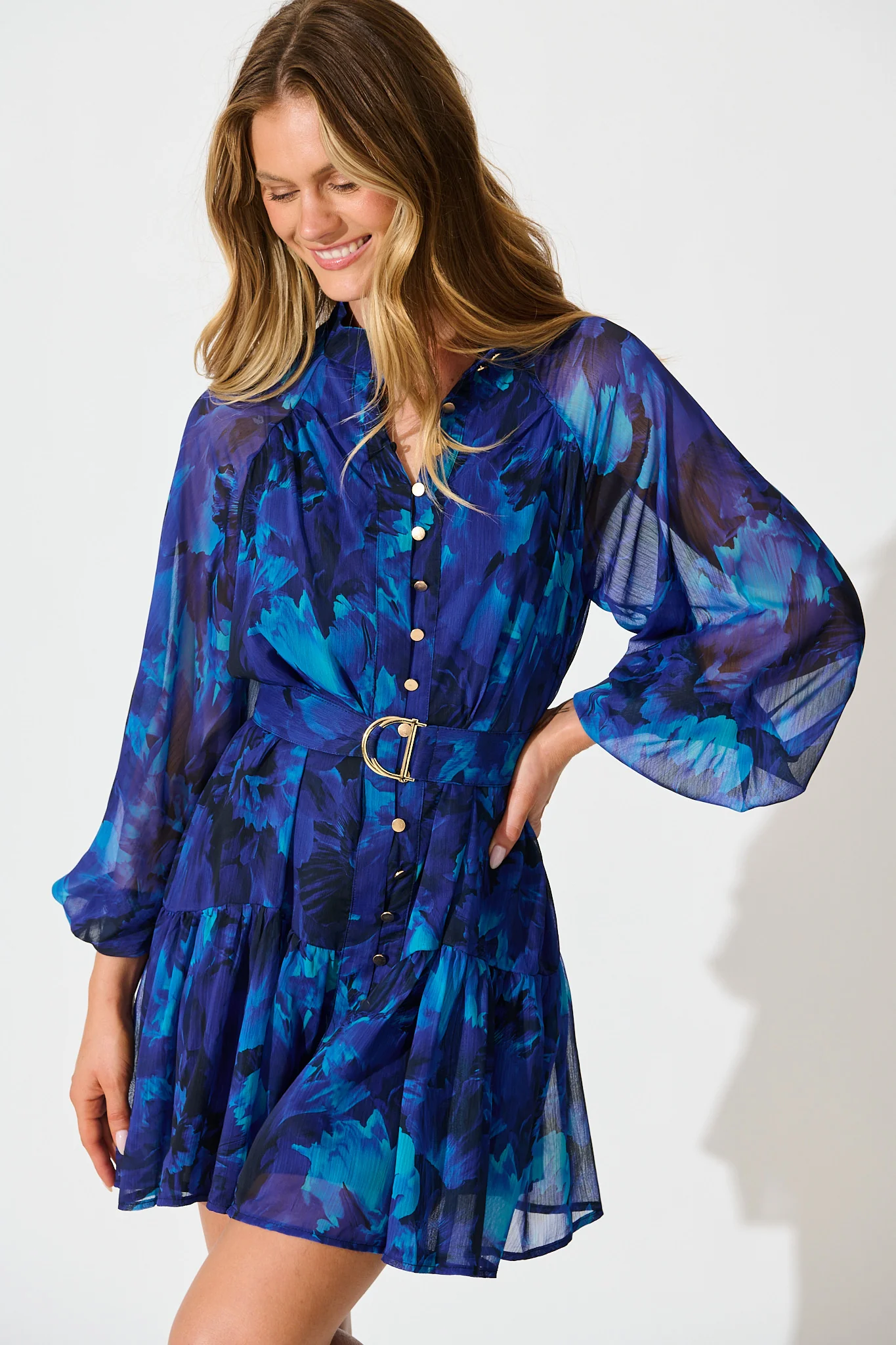 Mica Dress in Blue Watercolour Chiffon - Image 2