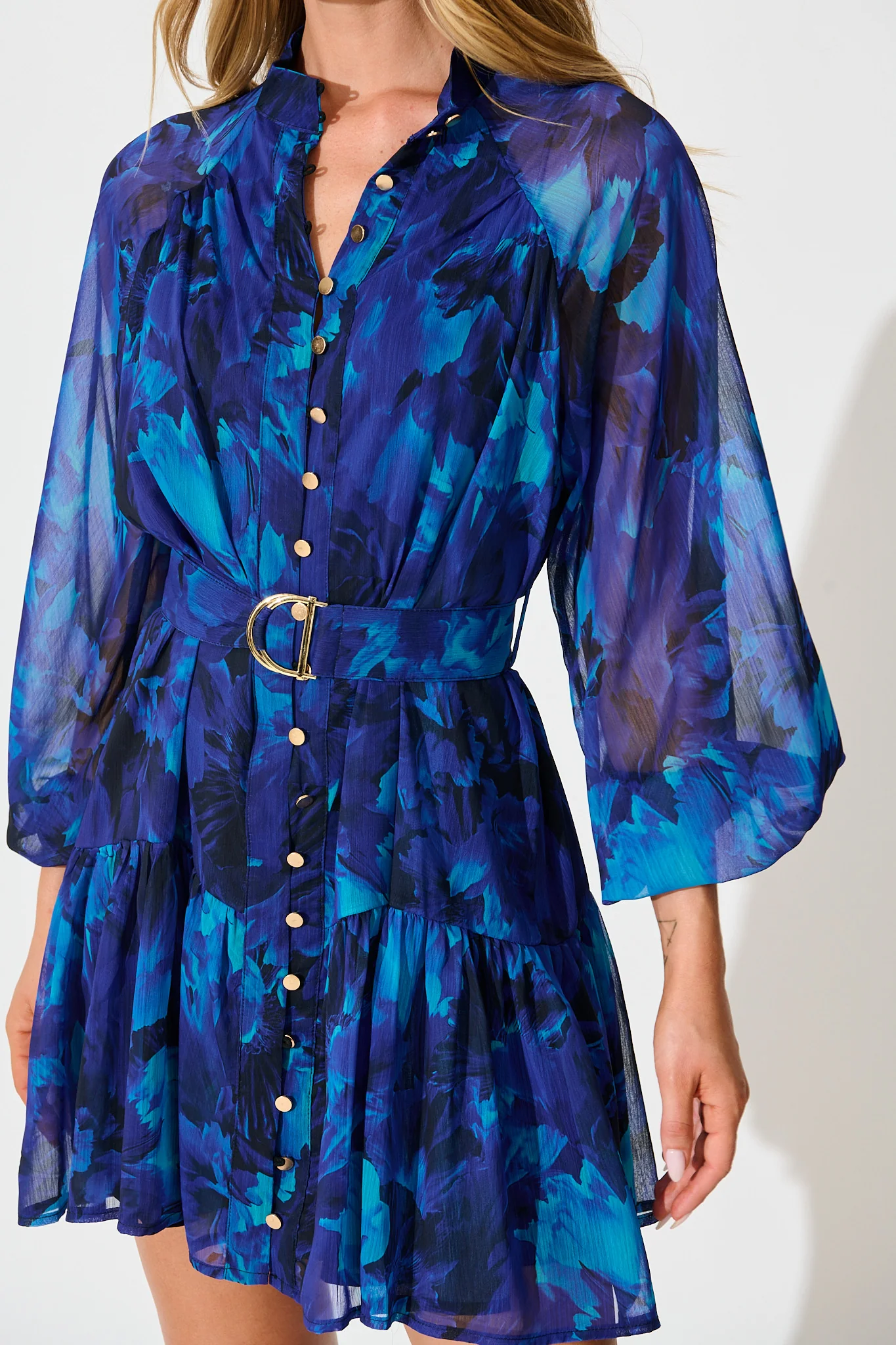 Mica Dress in Blue Watercolour Chiffon - Image 5