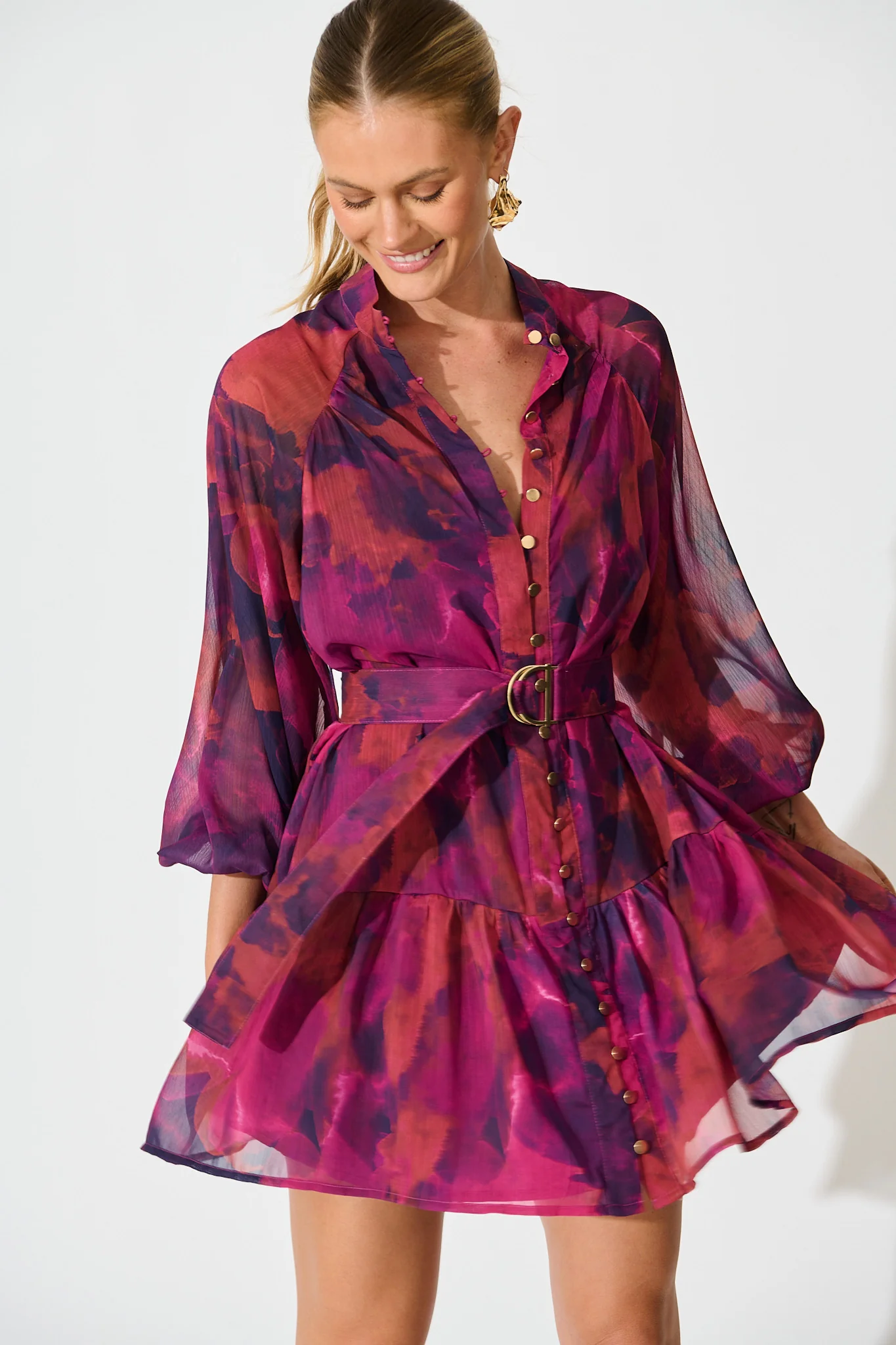 Mica Dress in Purple Watercolour Chiffon - Image 2
