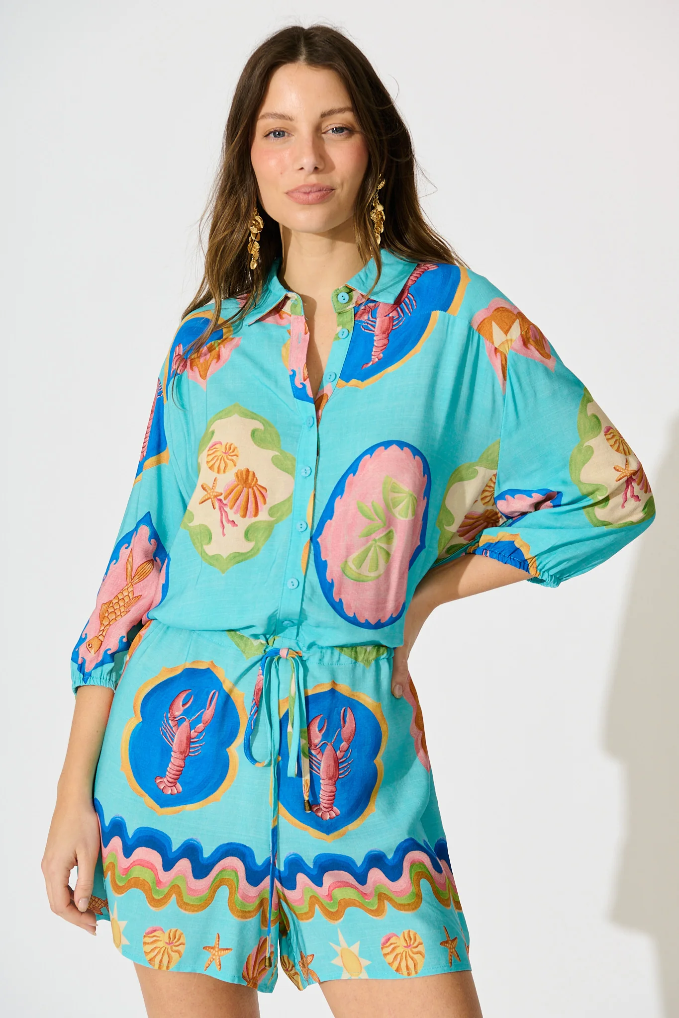 Micaela Playsuit in Blue Seashell Print - Image 2