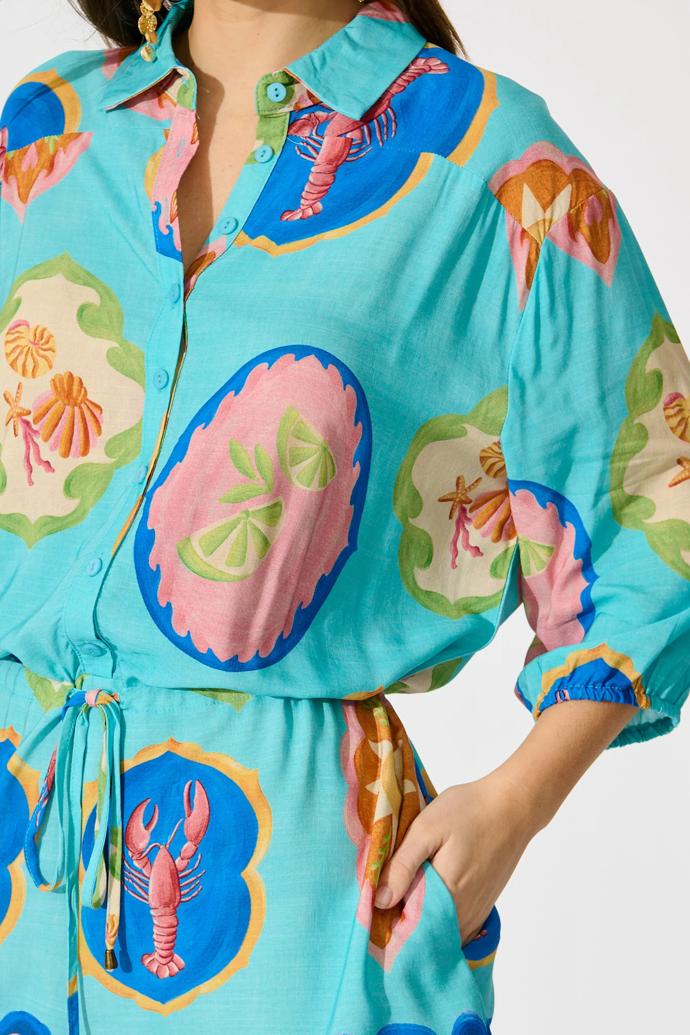 Micaela Playsuit in Blue Seashell Print - Image 5