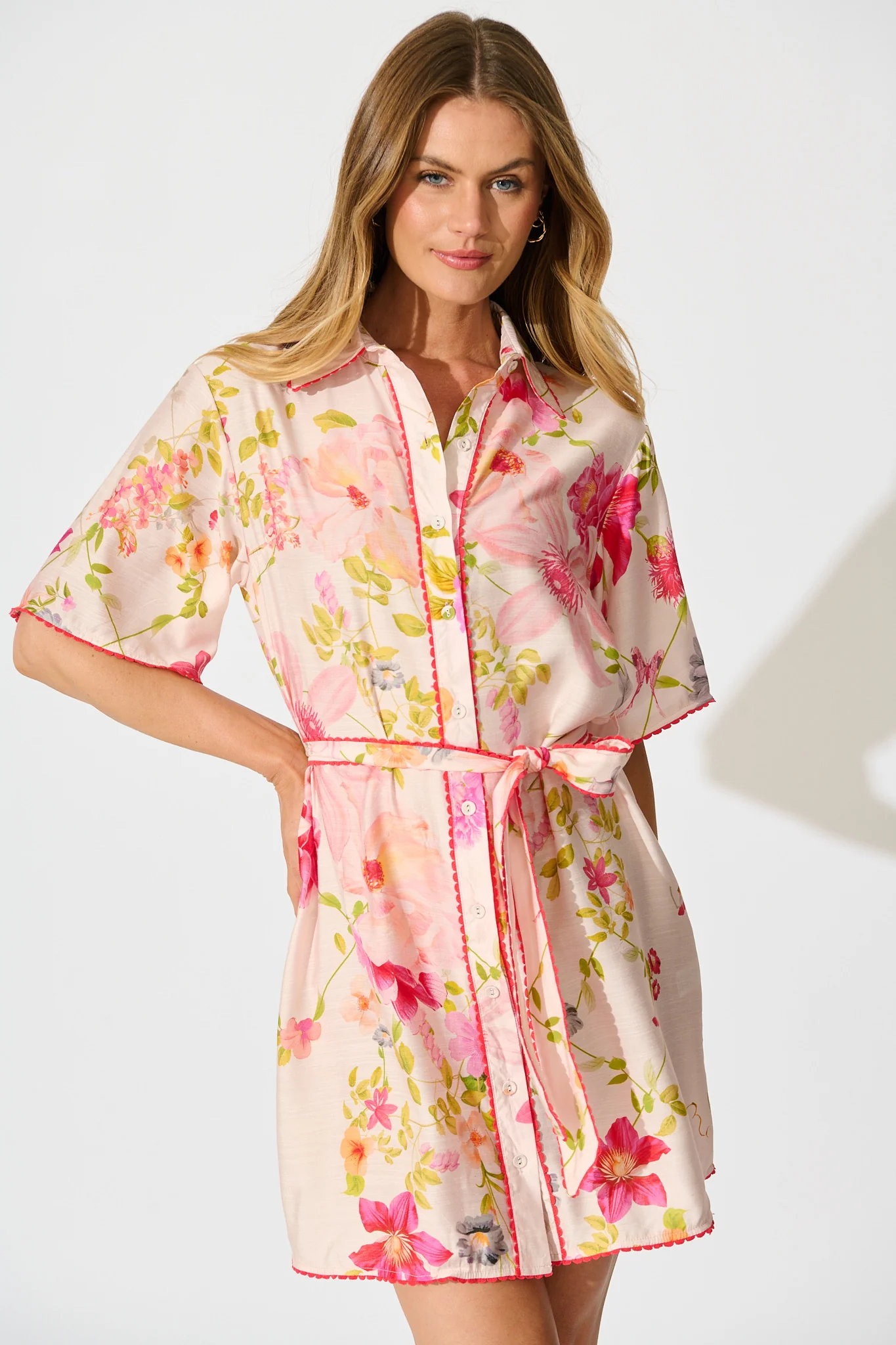 Miela Shirt Dress in Light Blush Floral - Image 3