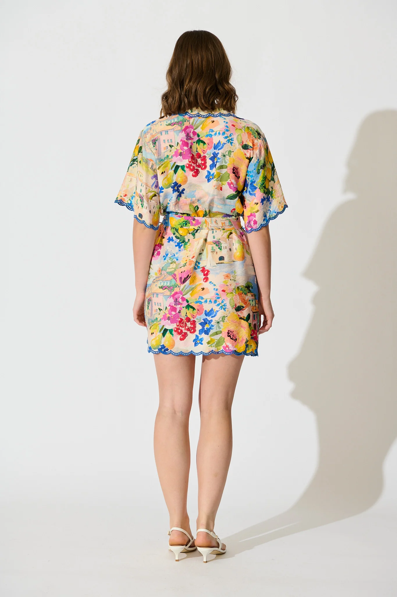Miela Shirt Dress in Multi Floral with Navy Trim - Image 6