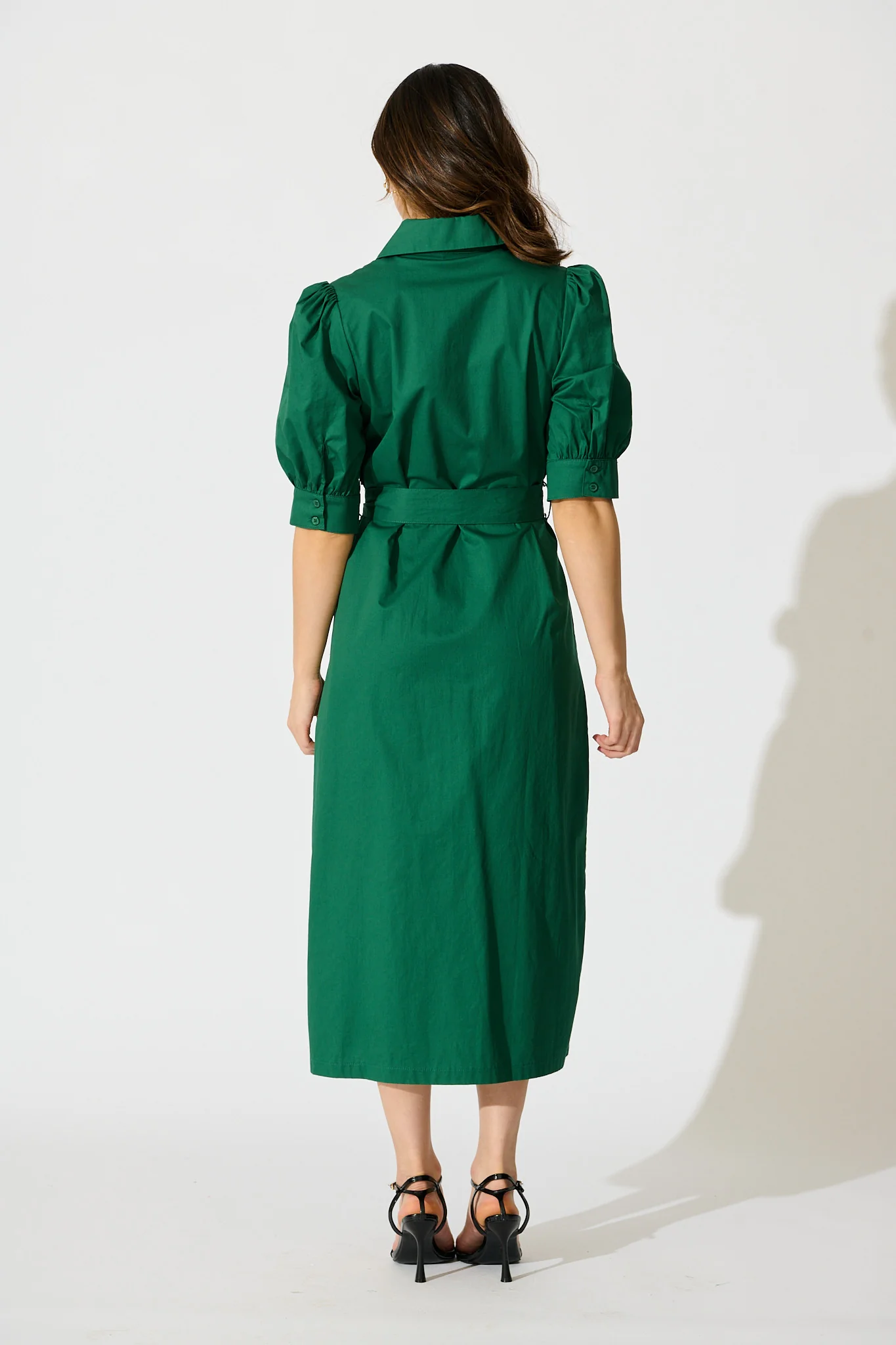 Mila Midi Dress in Emerald Cotton - Image 4