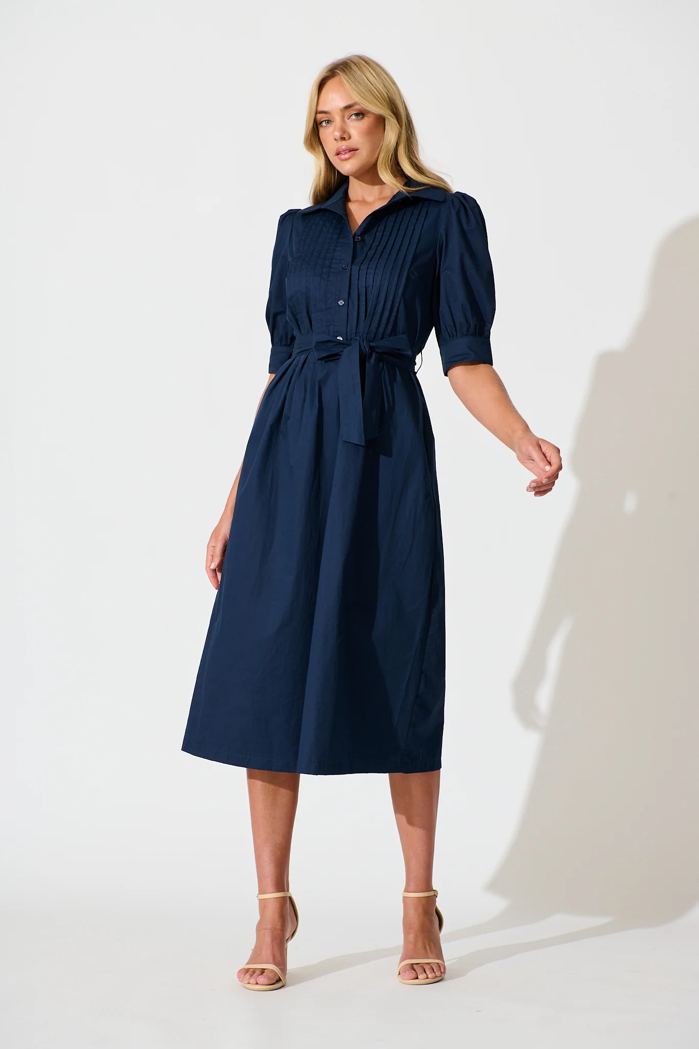 Mila Midi Dress in Navy Cotton