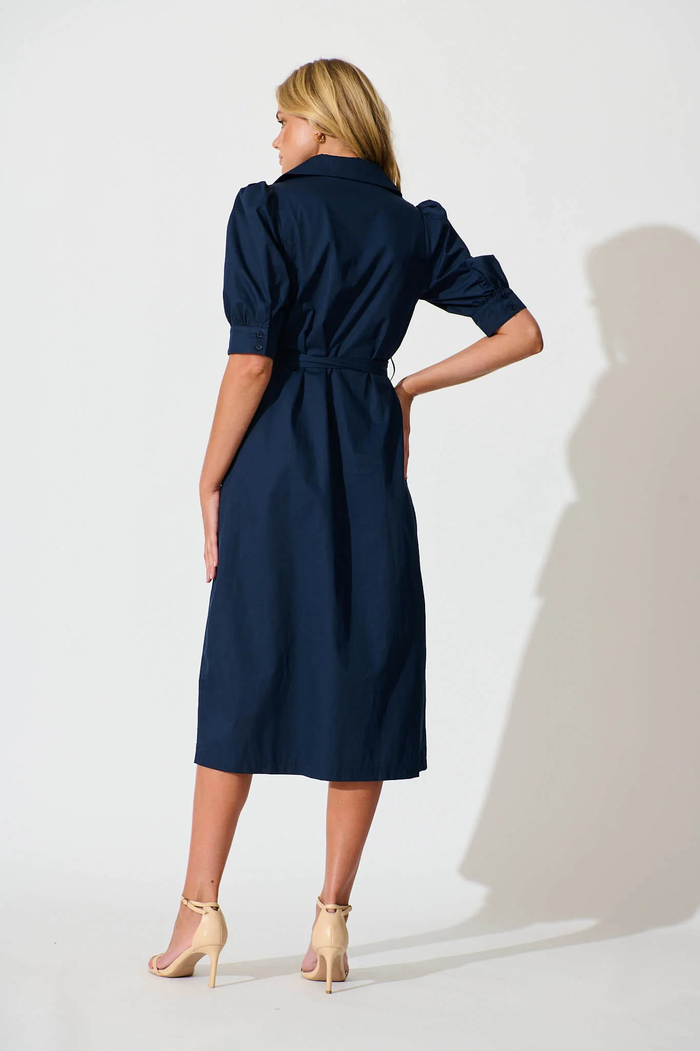 Mila Midi Dress in Navy Cotton - Image 4