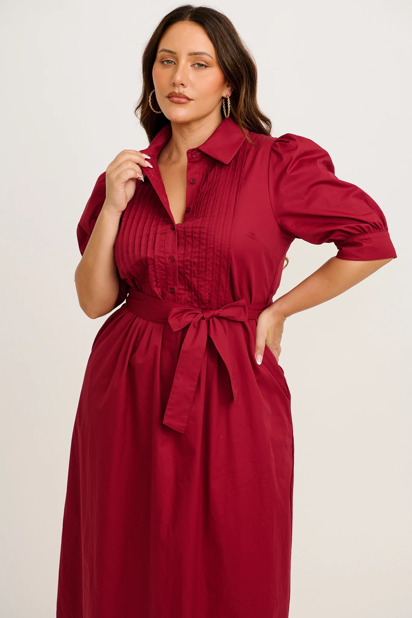 Mila Midi Dress in Wine Cotton - Image 7