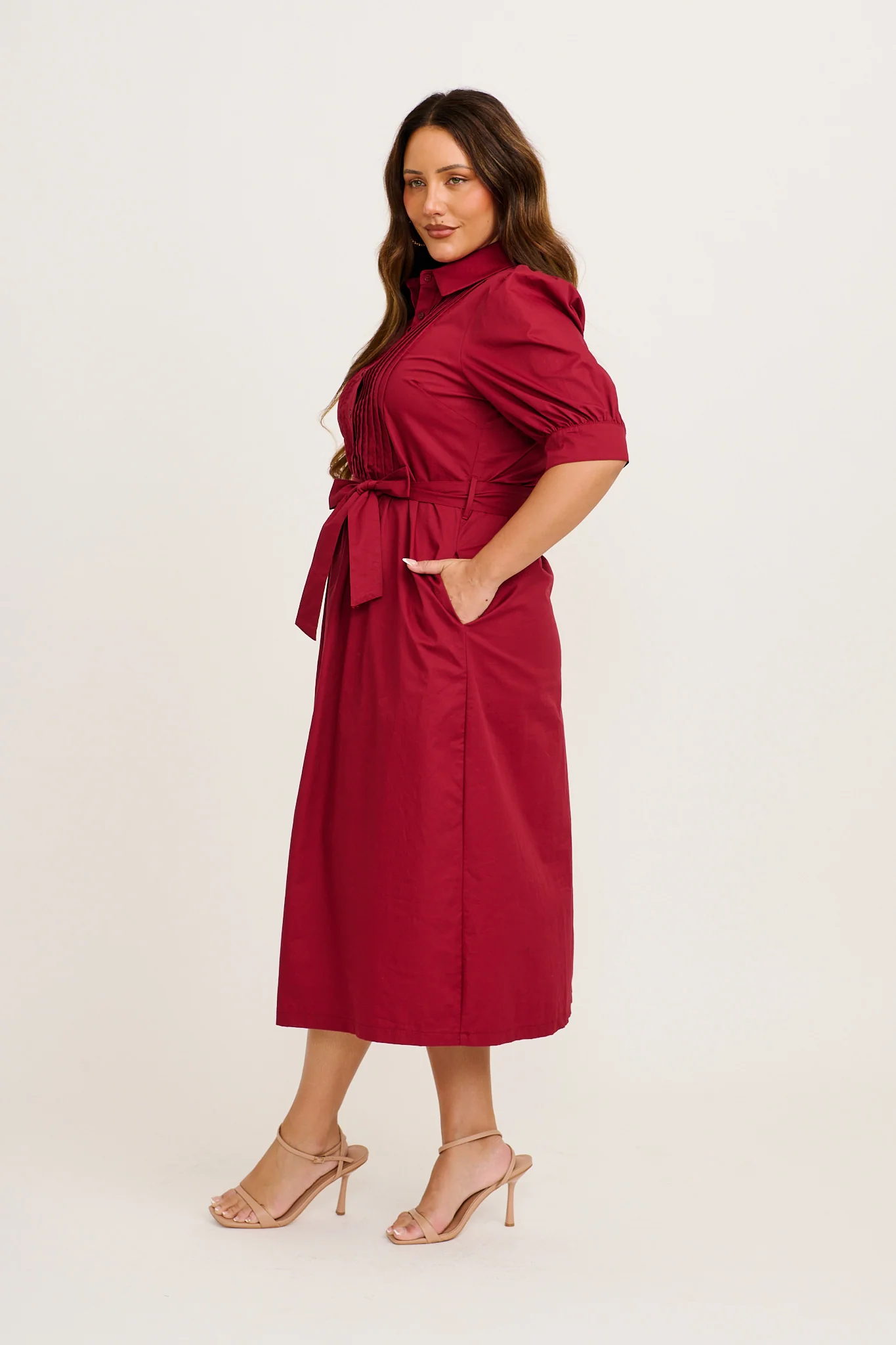 Mila Midi Dress in Wine Cotton - Image 8