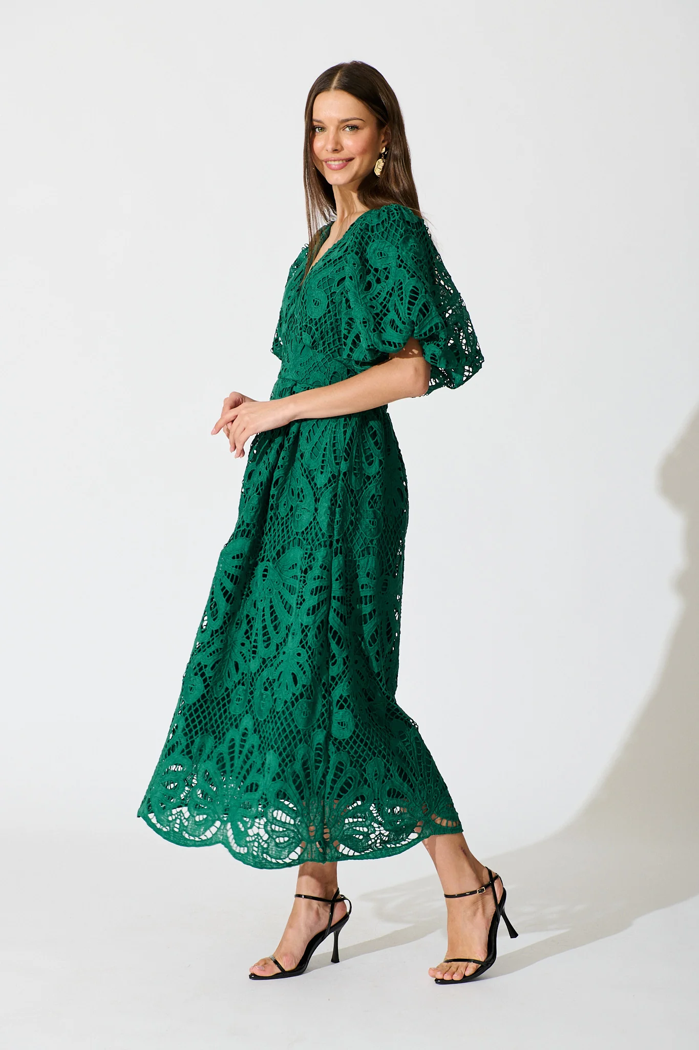 Millie Lace Maxi Dress In Emerald - Image 4