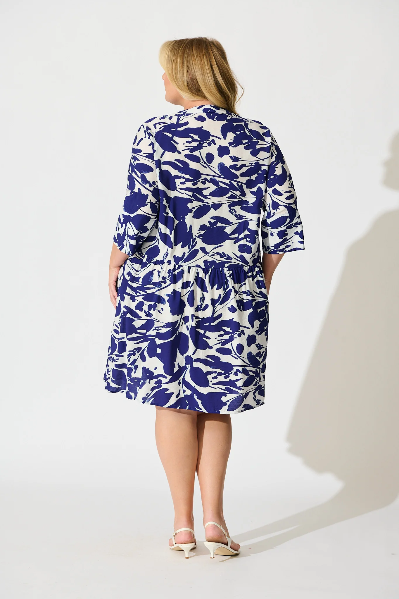 Mina Smock Dress in White and Navy Print - Image 9