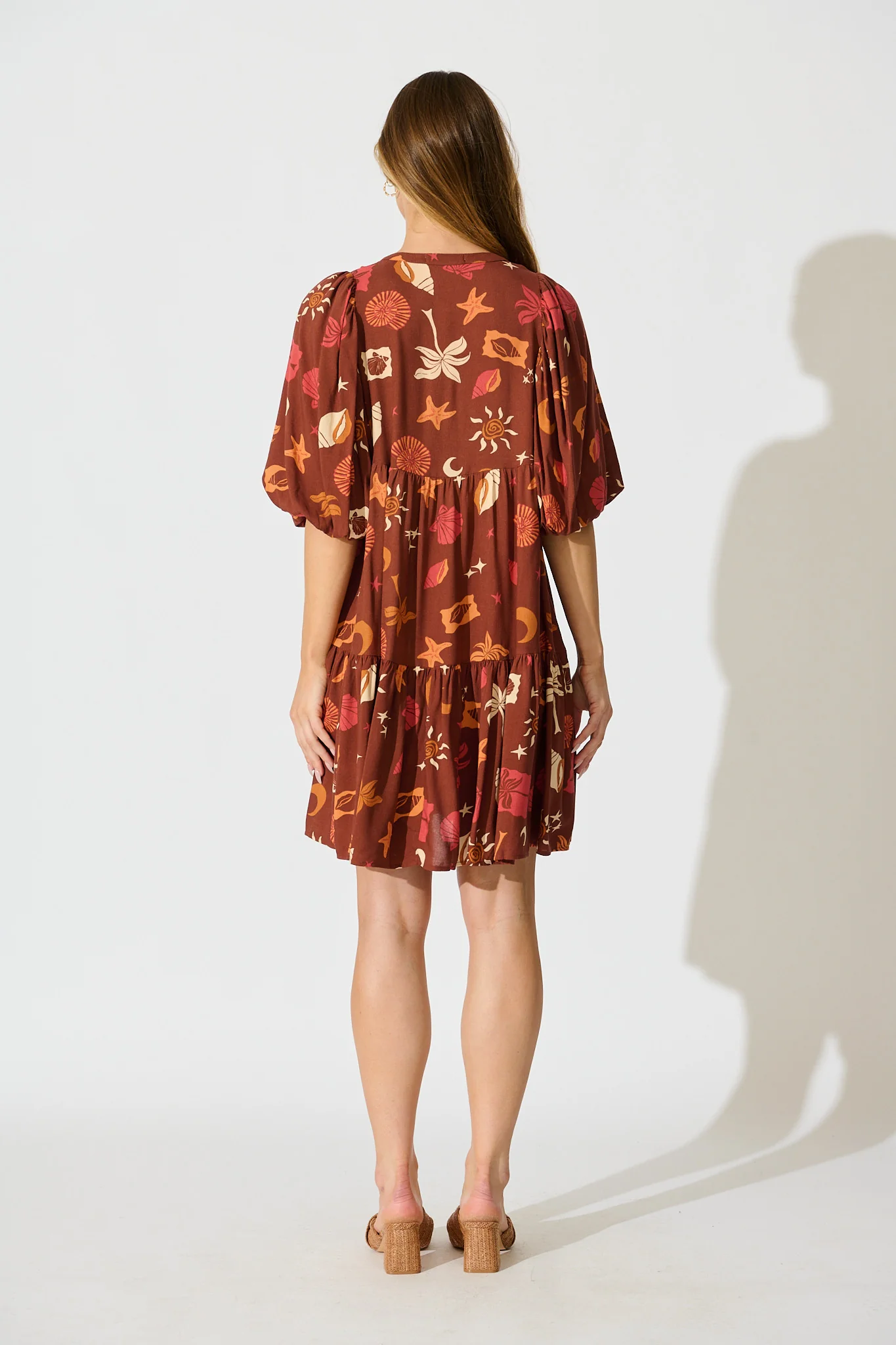 Minnesota Smock Dress in Multi Brown Summer Print - Image 4