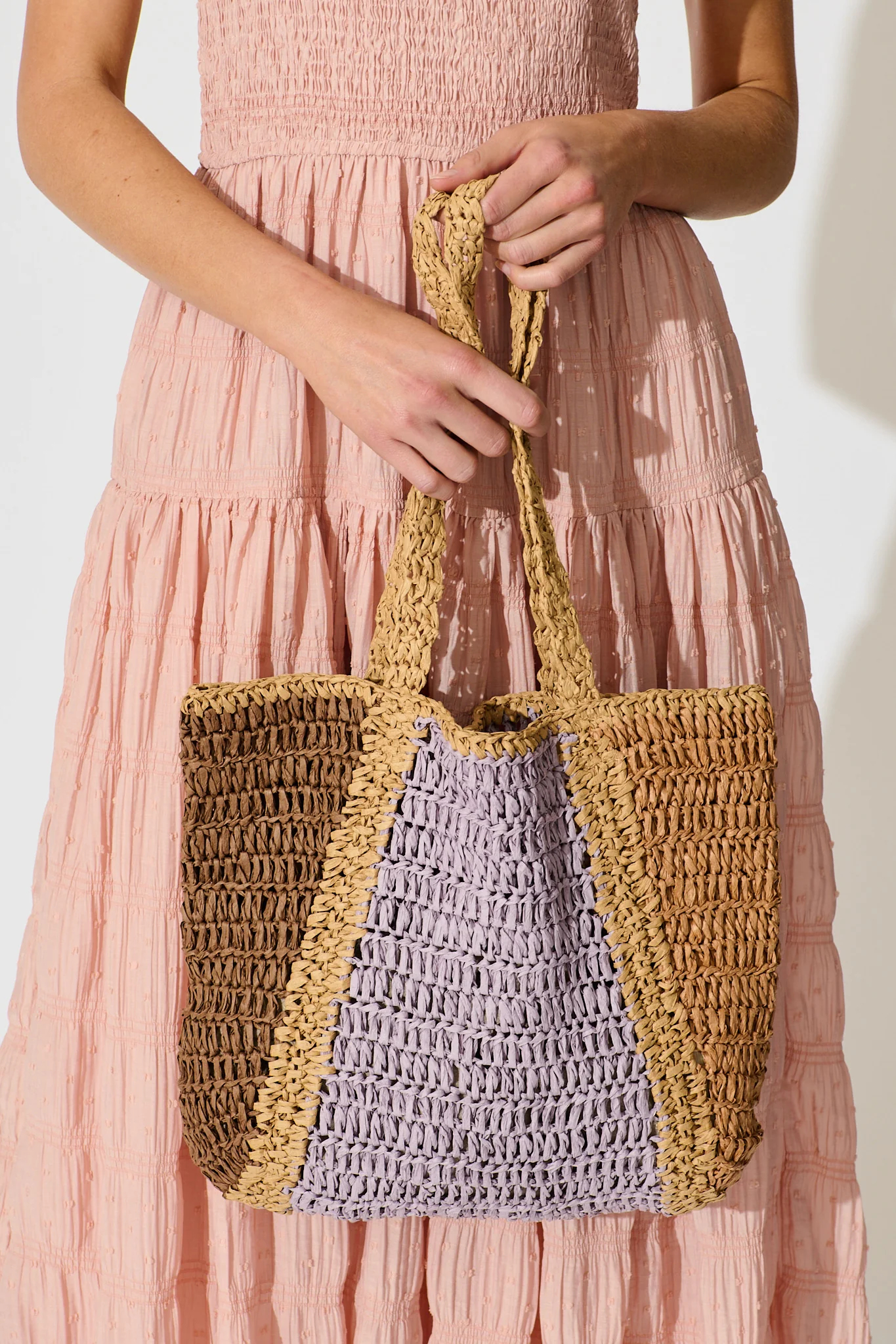 Mira Colourblock Tote Bag in Multi Raffia - Image 3