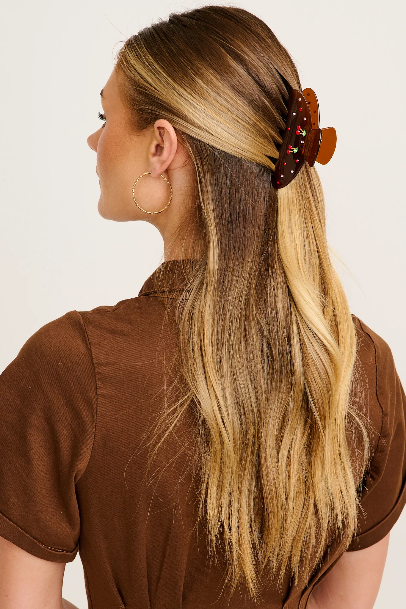 Mira Hair Claw Clip in Chocolate with Cherry - Image 2