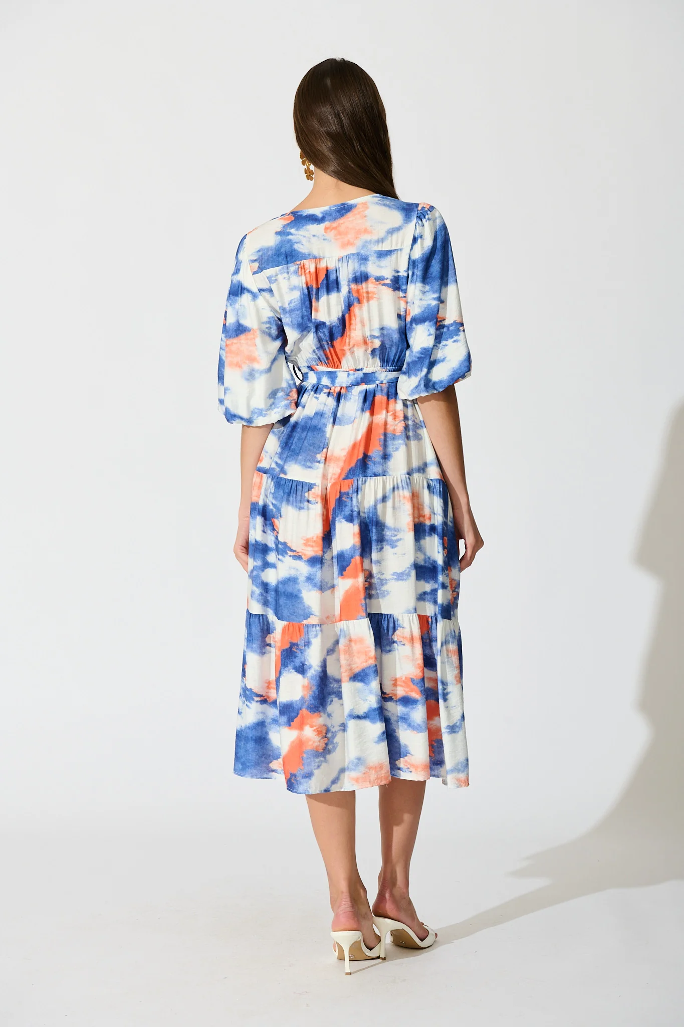 Mirana Midi Dress in Blue and White Watercolour - Image 4