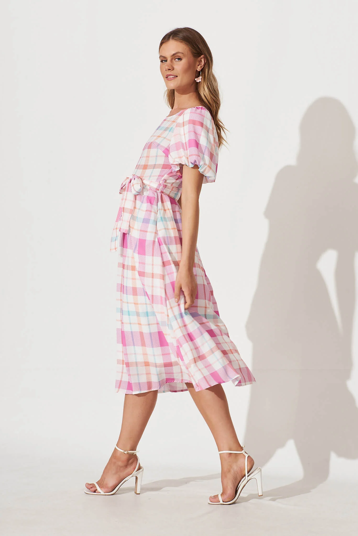 Miranda Midi Dress In Pink With Multi Check - Image 3