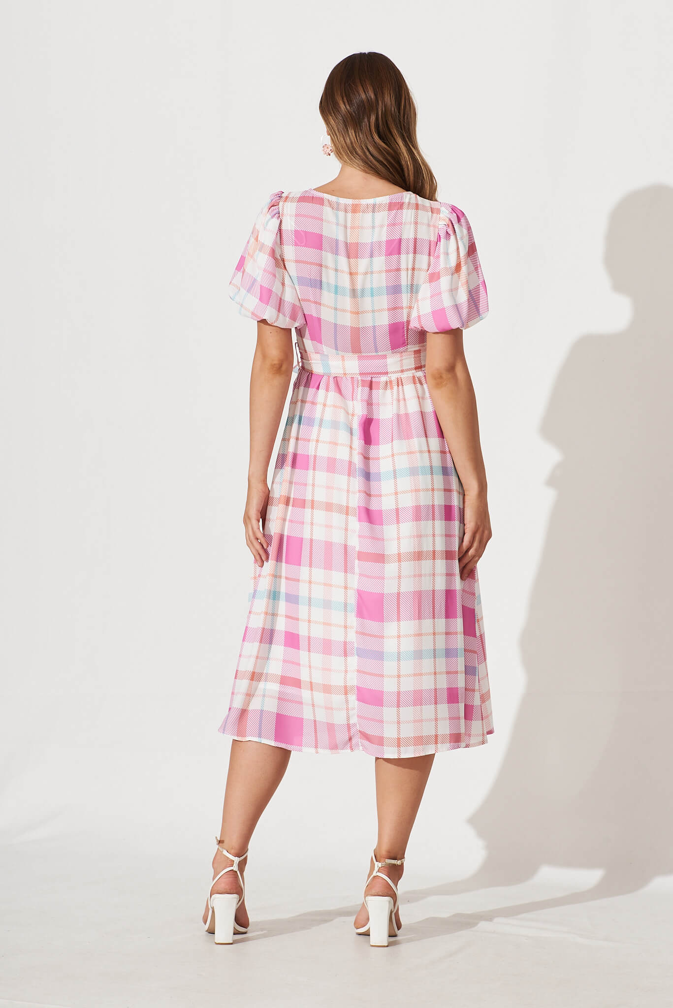 Miranda Midi Dress In Pink With Multi Check - Image 4