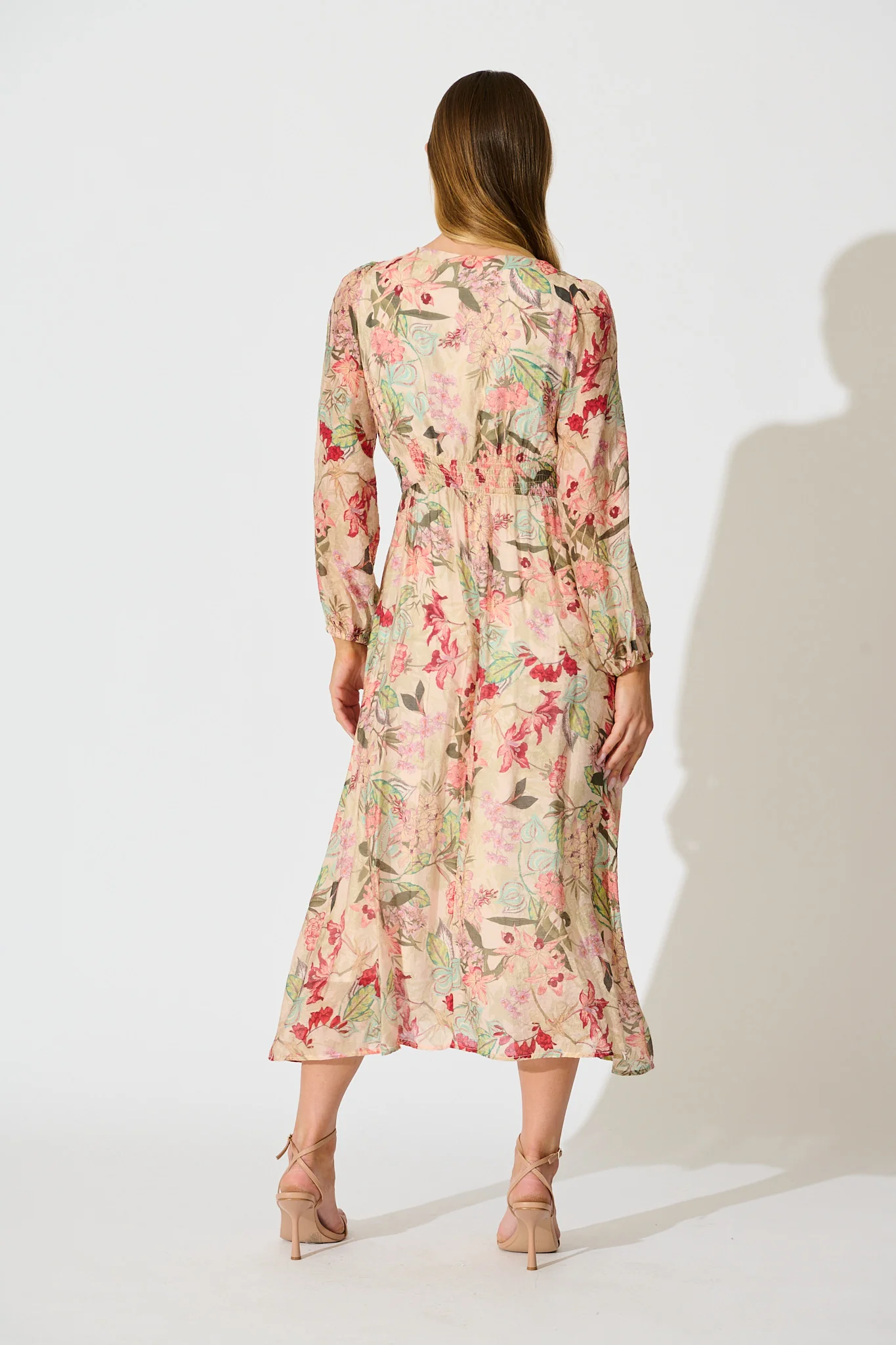 Mirea Maxi Dress in Beige with Multi Floral Print - Image 4