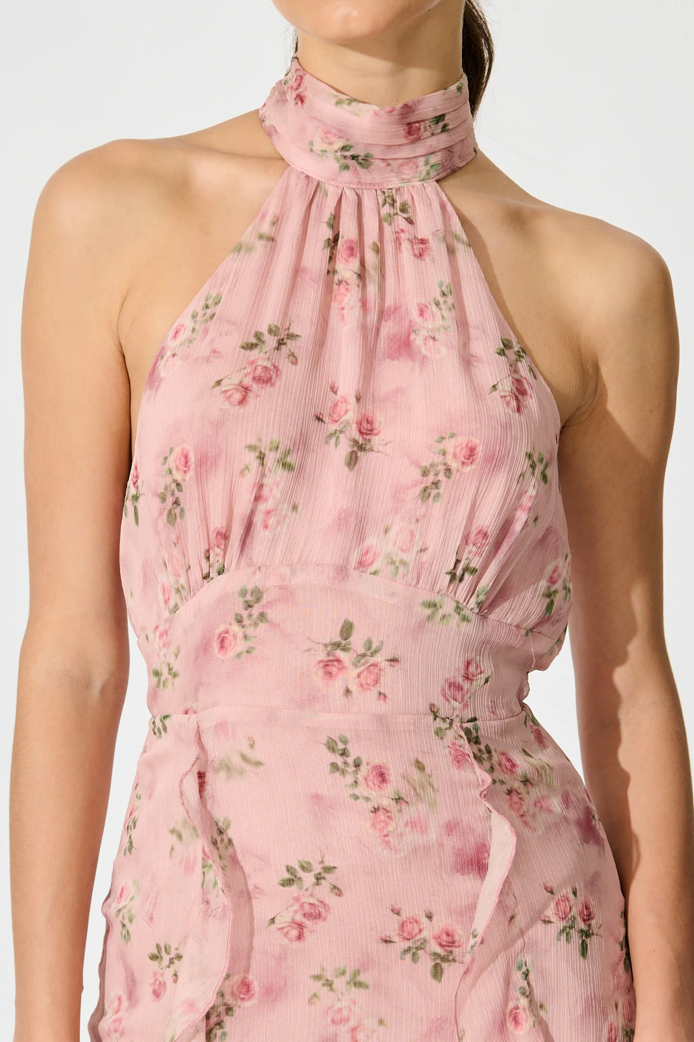 Mistlight Halter Neck Maxi Dress in Pink Floral - Image 10
