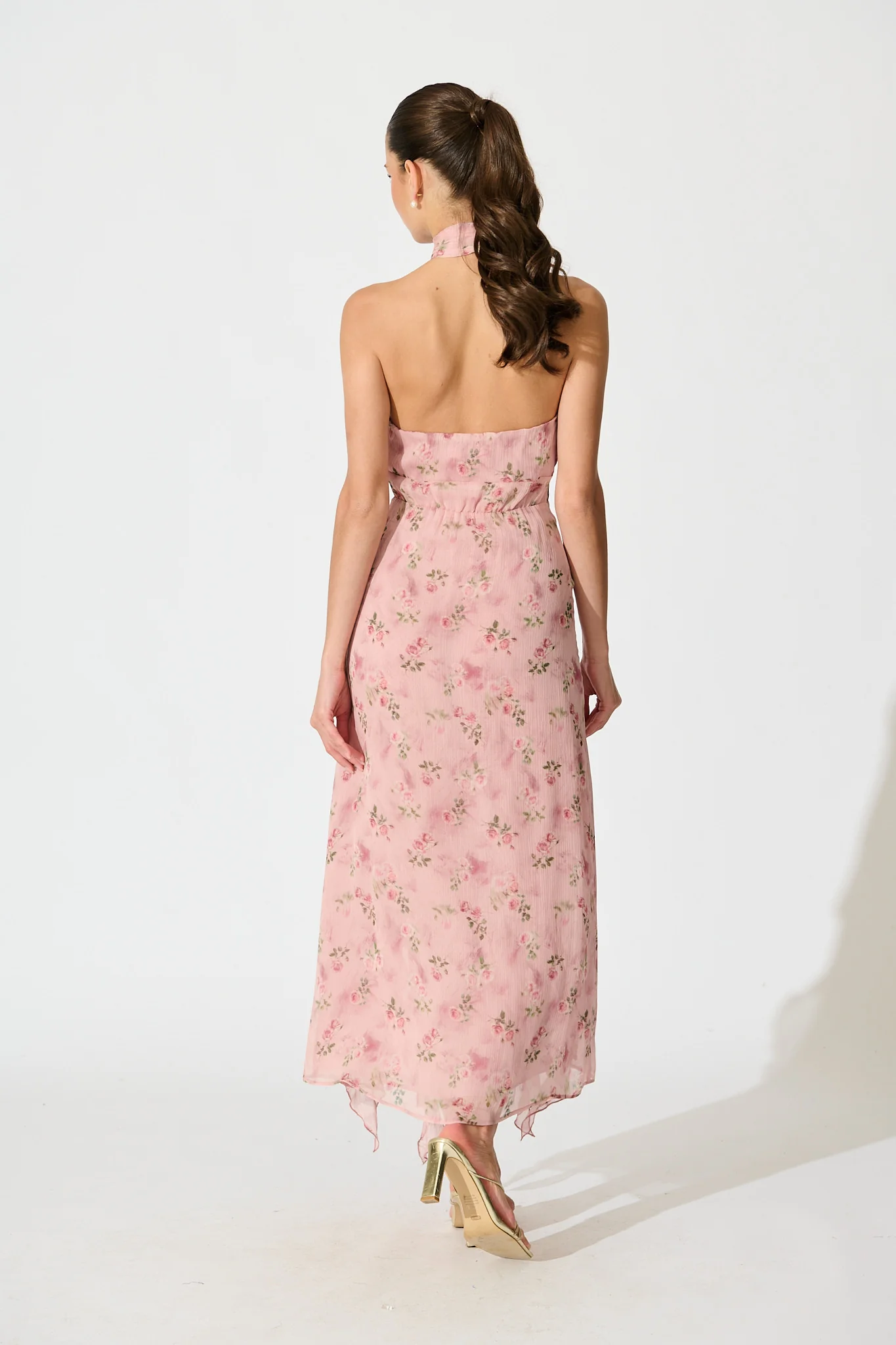 Mistlight Halter Neck Maxi Dress in Pink Floral - Image 9
