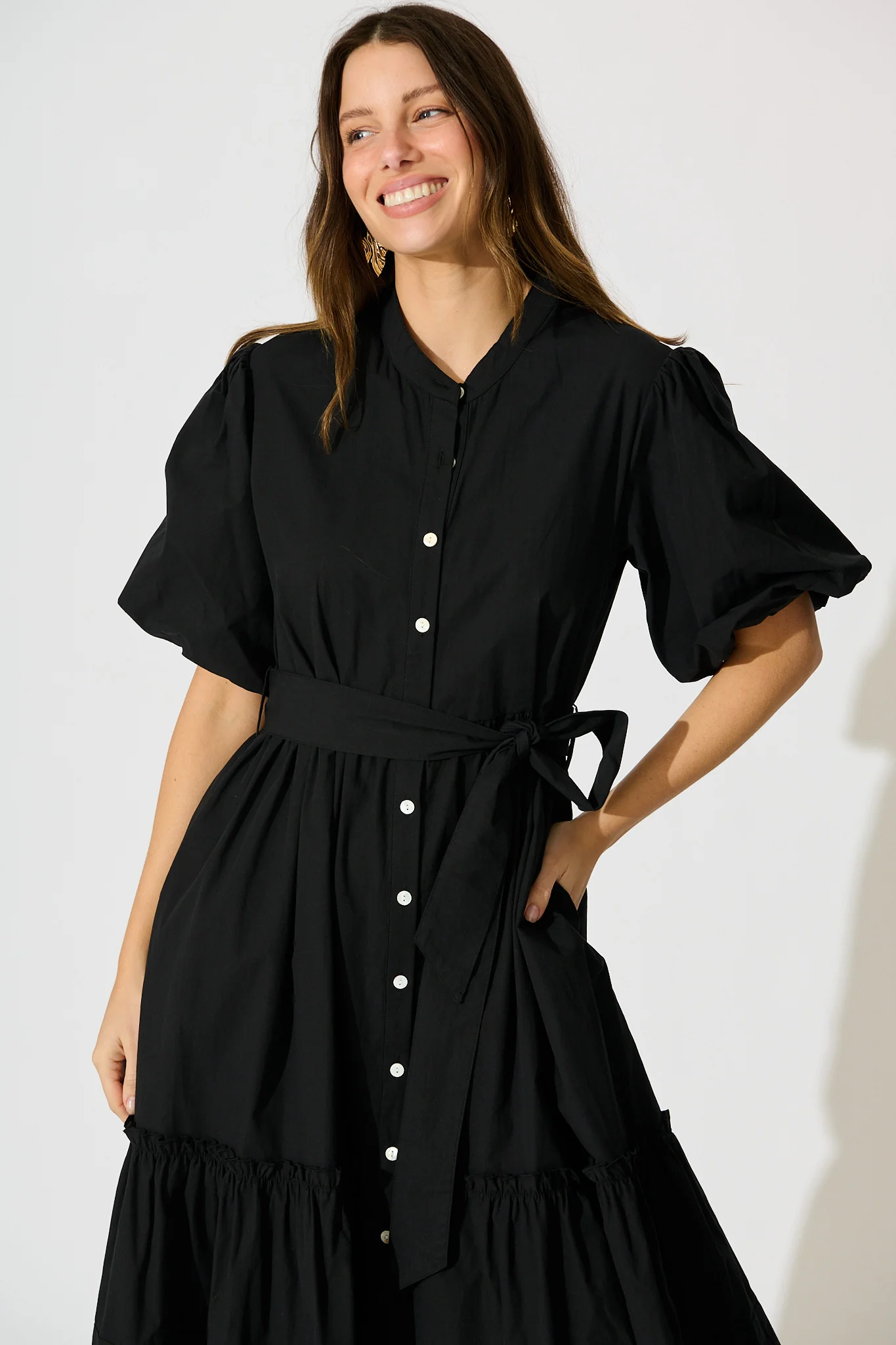 Miya Midi Dress in Black Cotton - Image 2