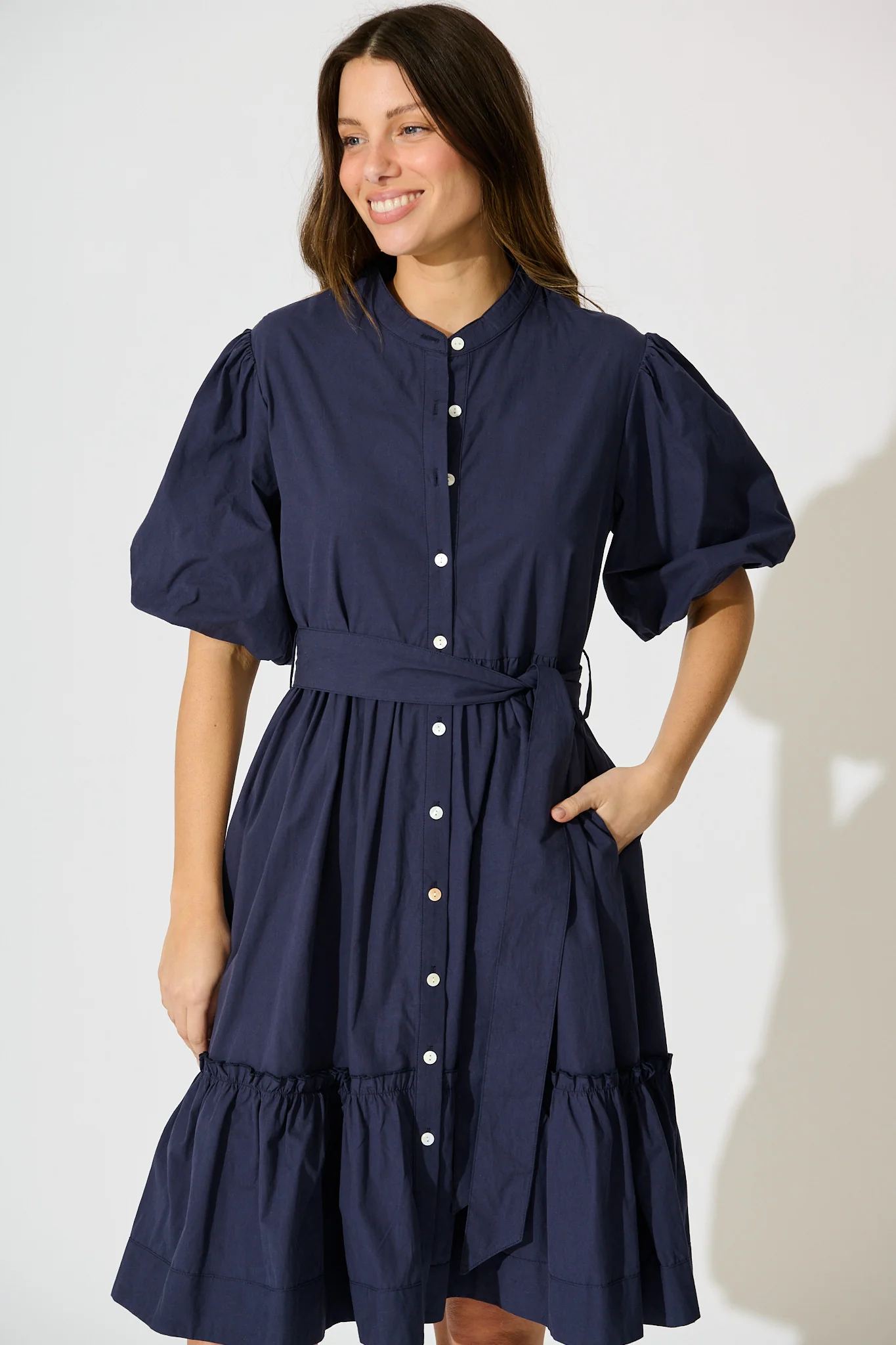 Miya Midi Dress in Navy Cotton - Image 2