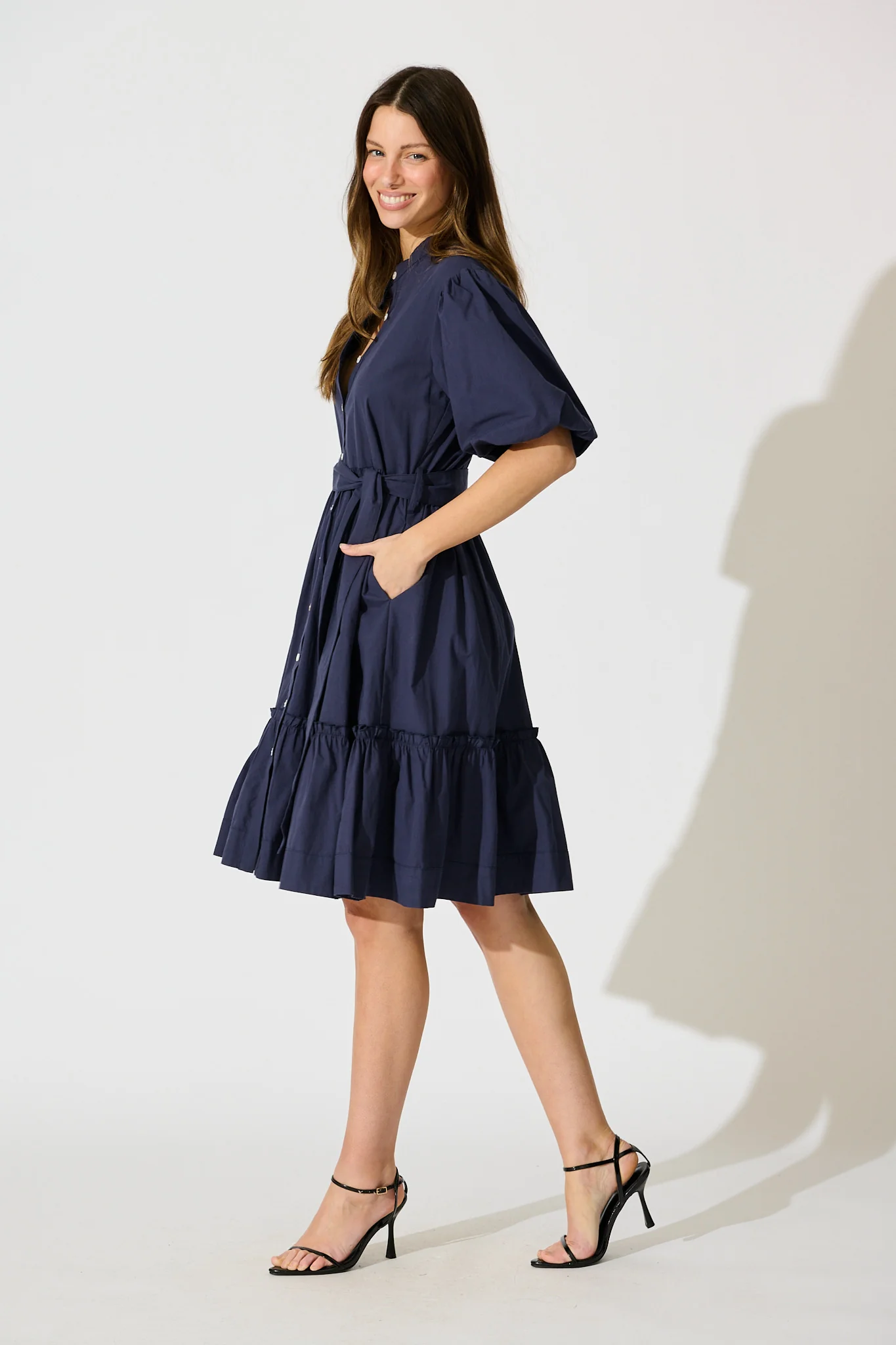 Miya Midi Dress in Navy Cotton - Image 3